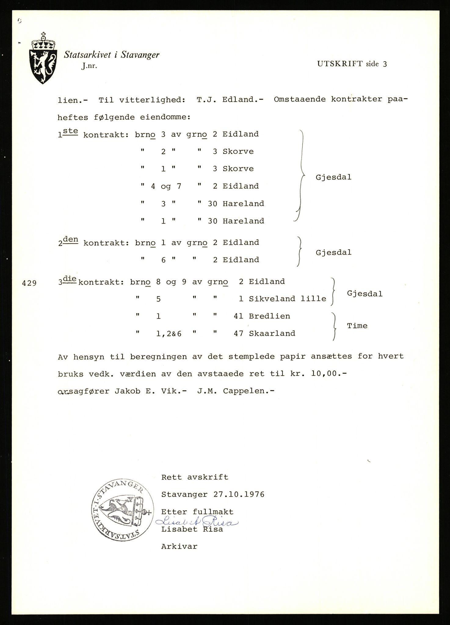 Statsarkivet i Stavanger, AV/SAST-A-101971/03/Y/Yj/L0011: Avskrifter sortert etter gårdsnavn: Bratland i Vikedal - Brommeland, 1750-1930, p. 96