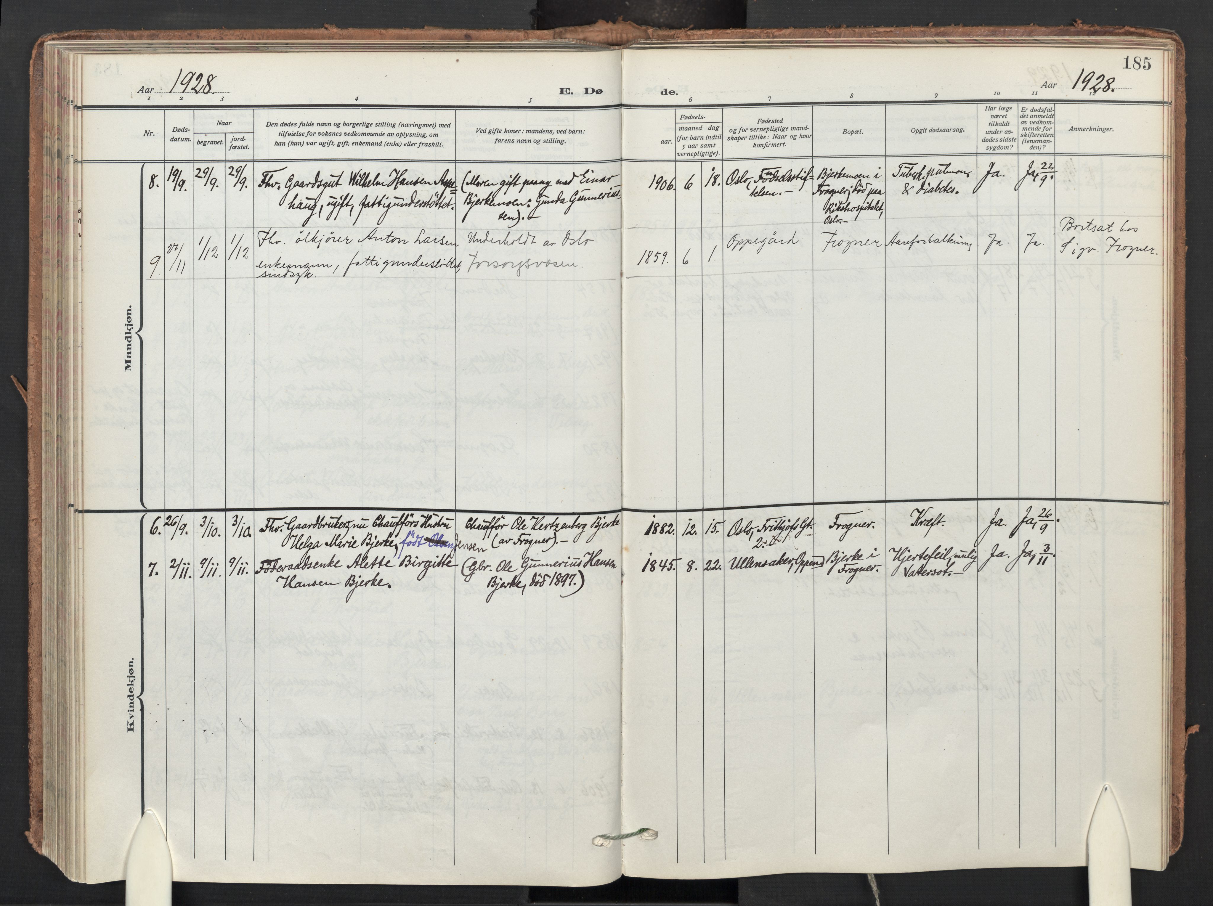 Sørum prestekontor Kirkebøker, SAO/A-10303/F/Fb/L0002: Parish register (official) no. II 2, 1915-1954, p. 185