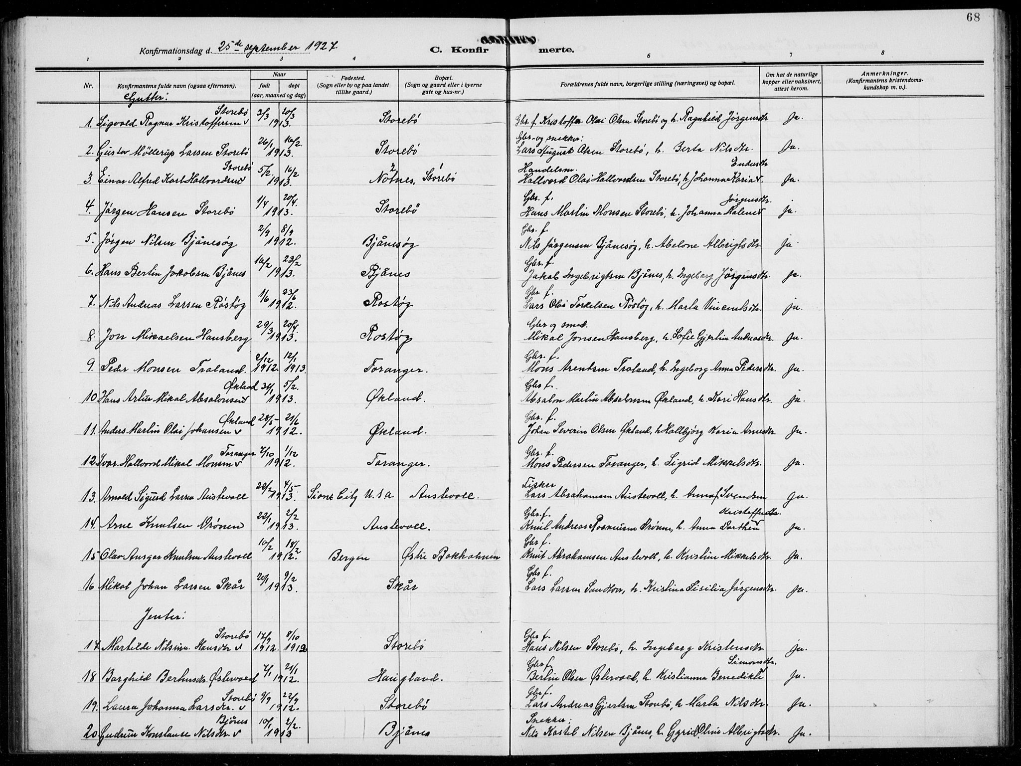 Austevoll sokneprestembete, AV/SAB-A-74201/H/Ha/Hab/Haba/L0006: Parish register (copy) no. A  6, 1925-1938, p. 68