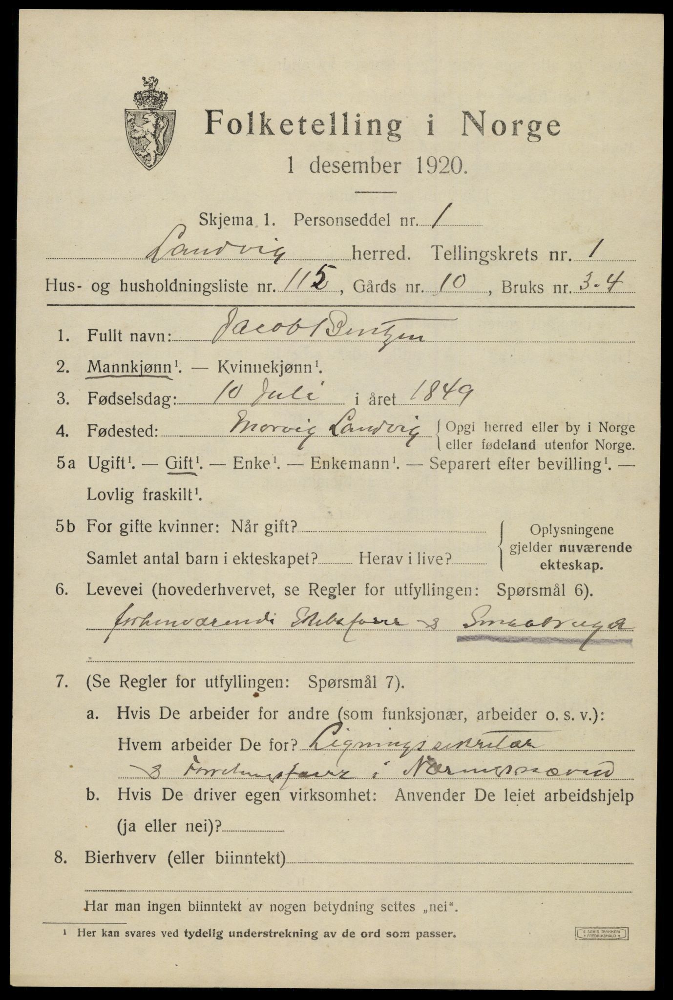 SAK, 1920 census for Landvik, 1920, p. 1762