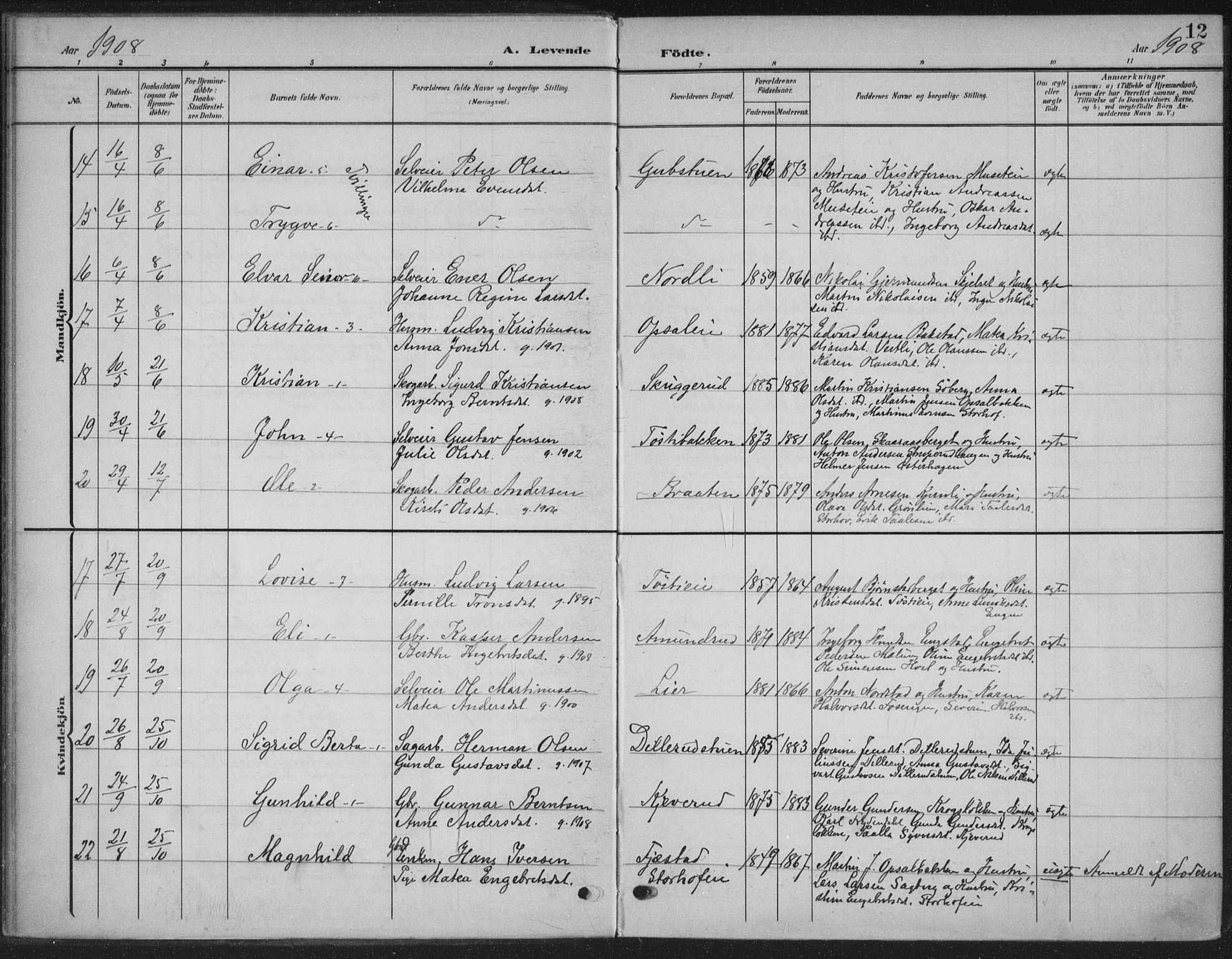 Romedal prestekontor, SAH/PREST-004/K/L0009: Parish register (official) no. 9, 1906-1929, p. 12