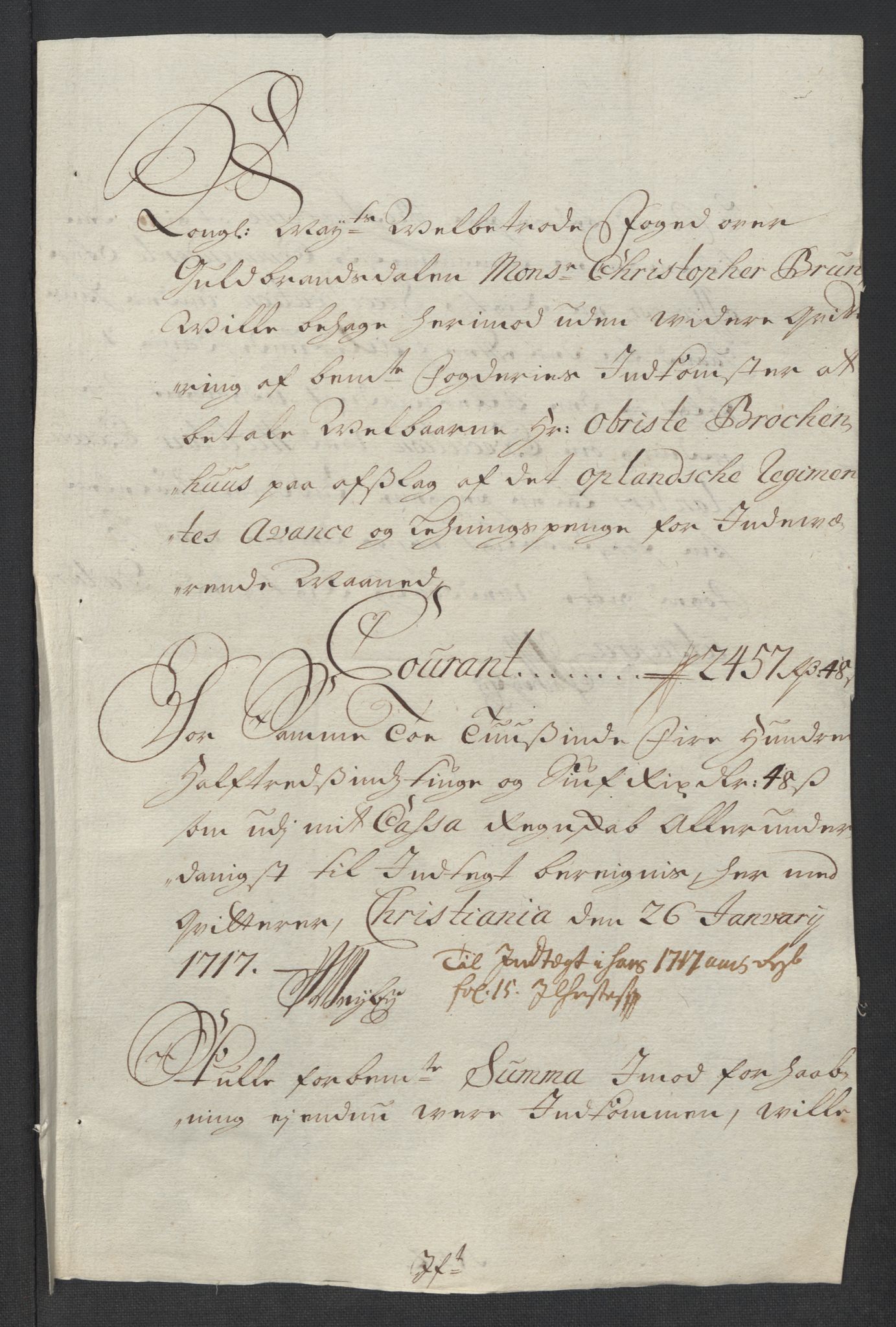 Rentekammeret inntil 1814, Reviderte regnskaper, Fogderegnskap, RA/EA-4092/R17/L1187: Fogderegnskap Gudbrandsdal, 1717, p. 260