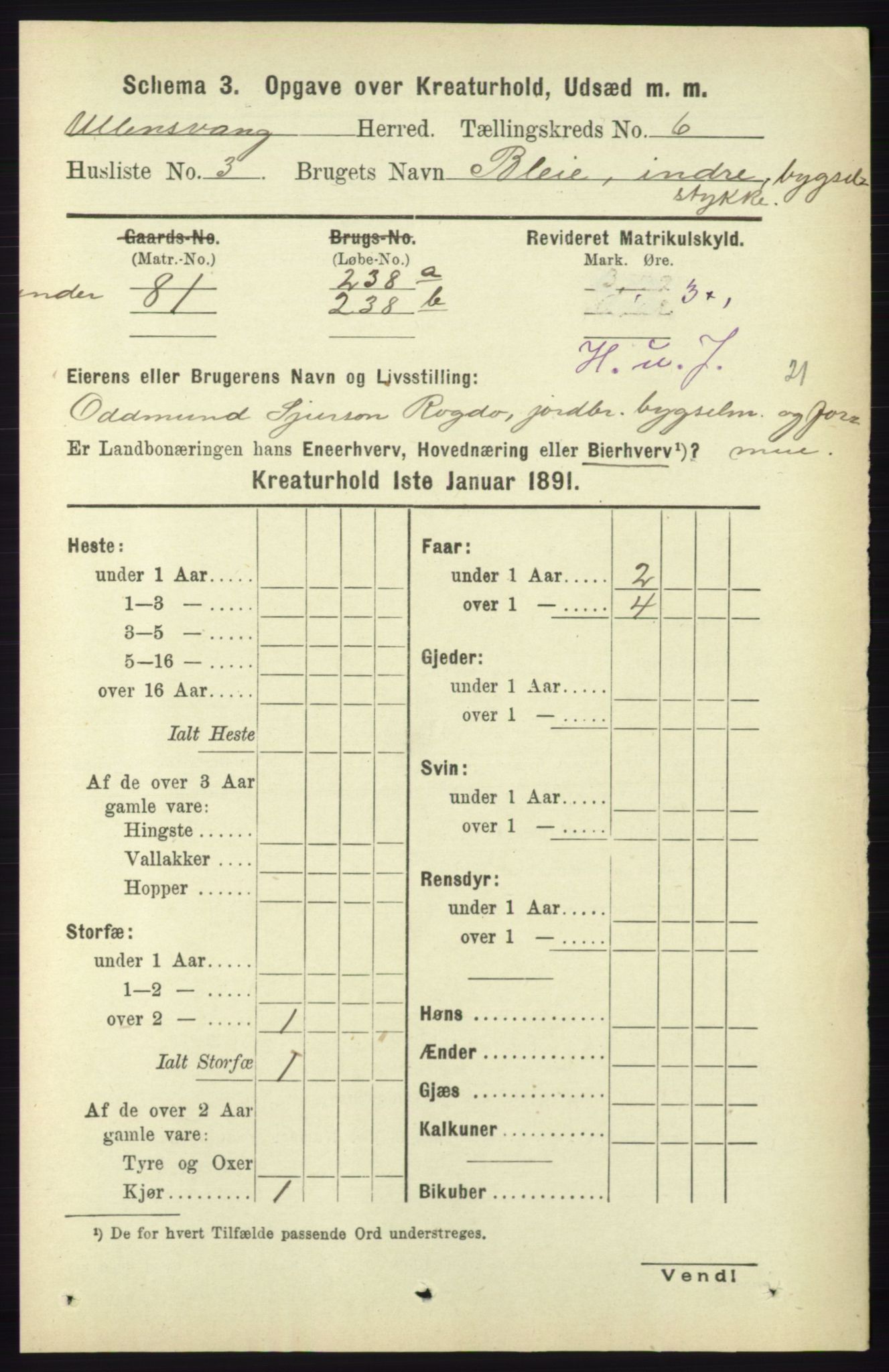 RA, 1891 census for 1230 Ullensvang, 1891, p. 7212