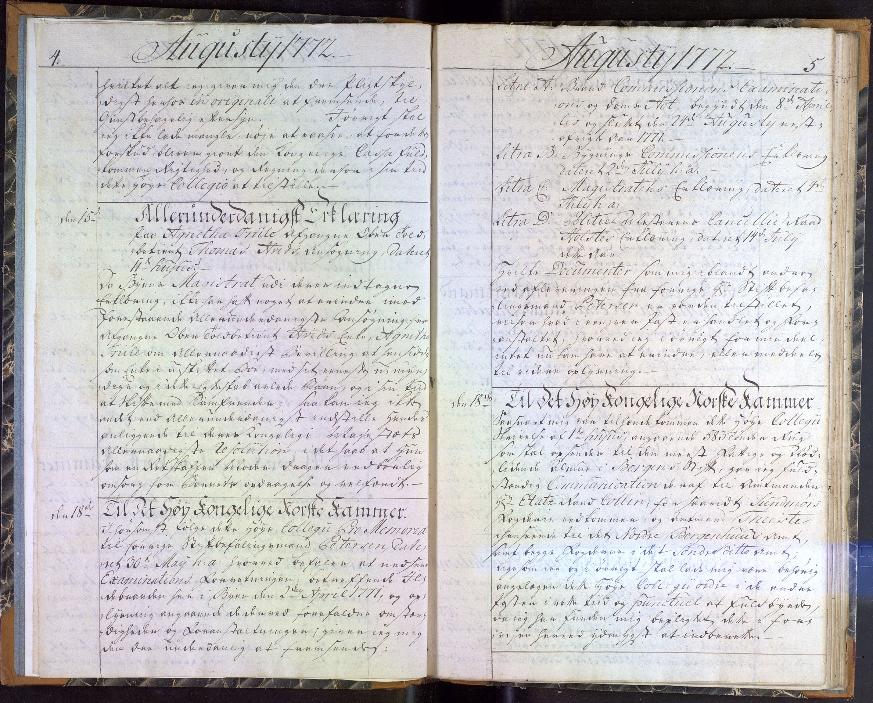 Stiftamtmannen i Bergen, AV/SAB-A-100006/A/Ab/L0008: Lnr. 30: Erklæringsbok, 1772-1773