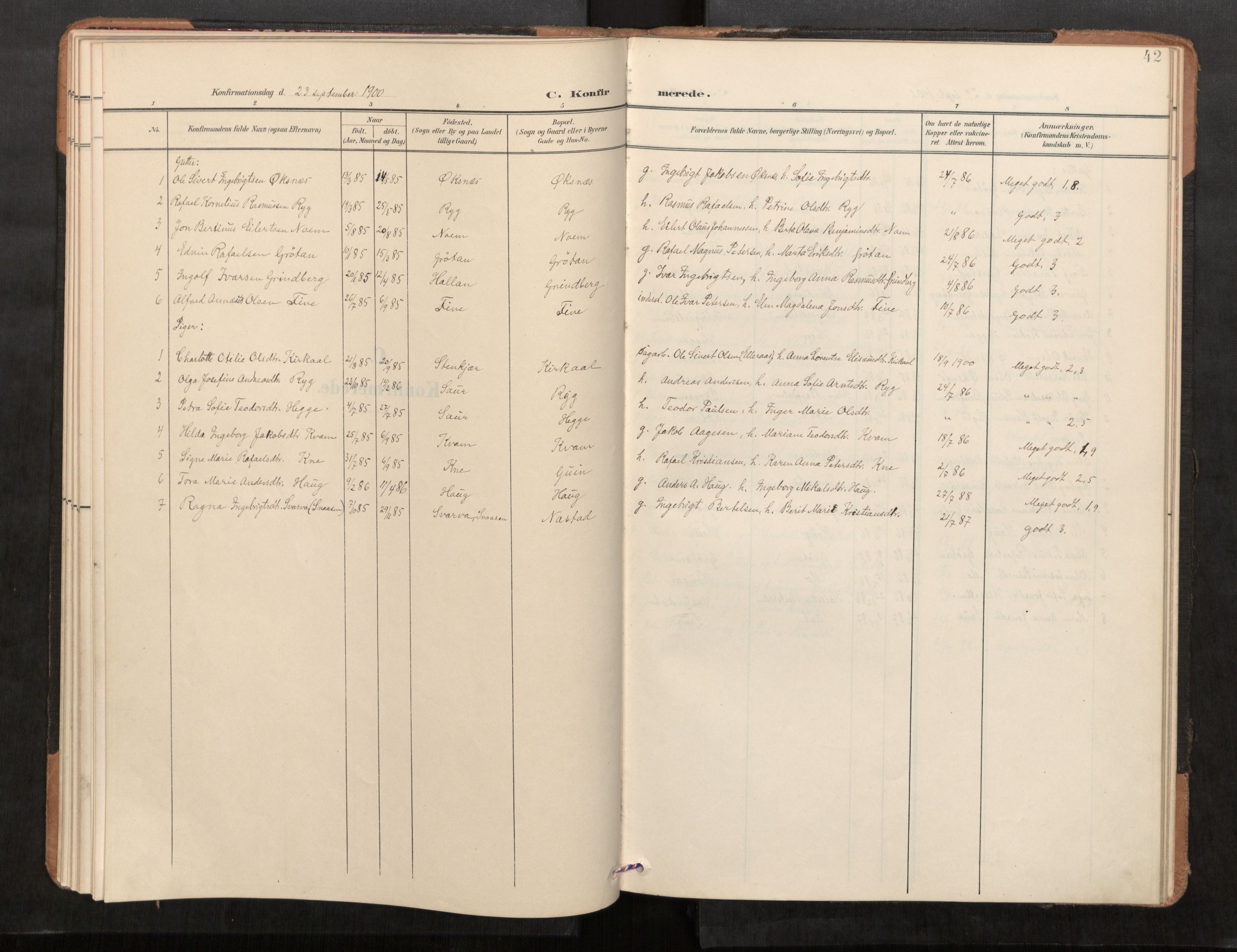 Stod sokneprestkontor, AV/SAT-A-1164/1/I/I1/I1a/L0001: Parish register (official) no. 1, 1900-1912, p. 42