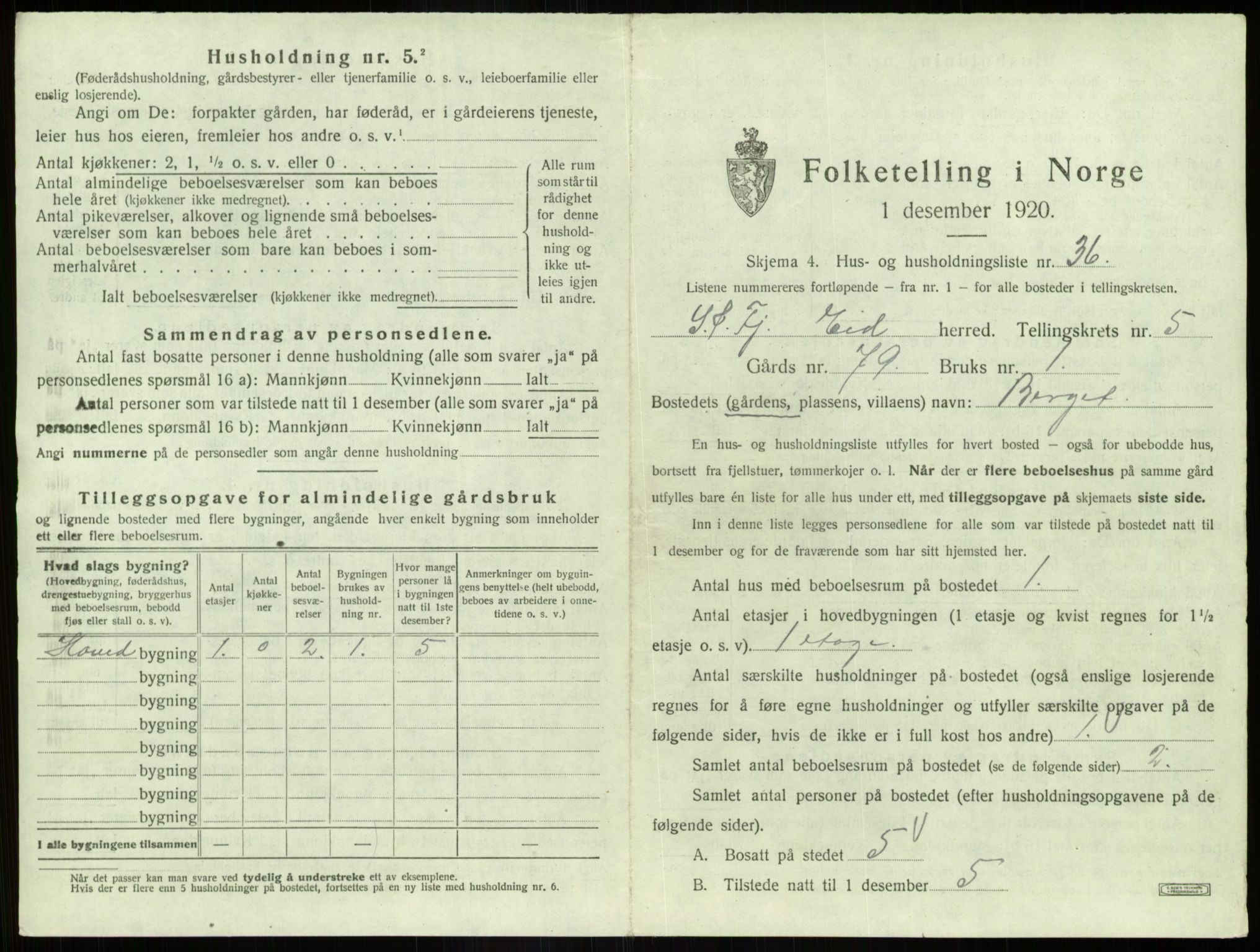 SAB, 1920 census for Eid, 1920, p. 307