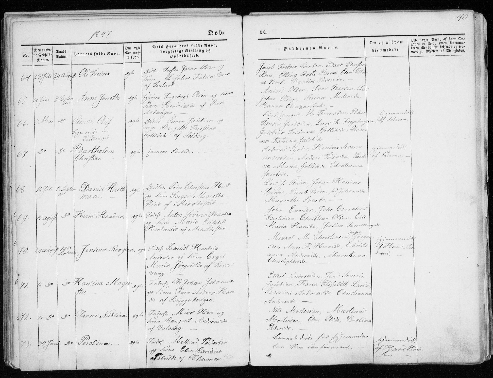 Tranøy sokneprestkontor, SATØ/S-1313/I/Ia/Iaa/L0006kirke: Parish register (official) no. 6, 1844-1855, p. 40