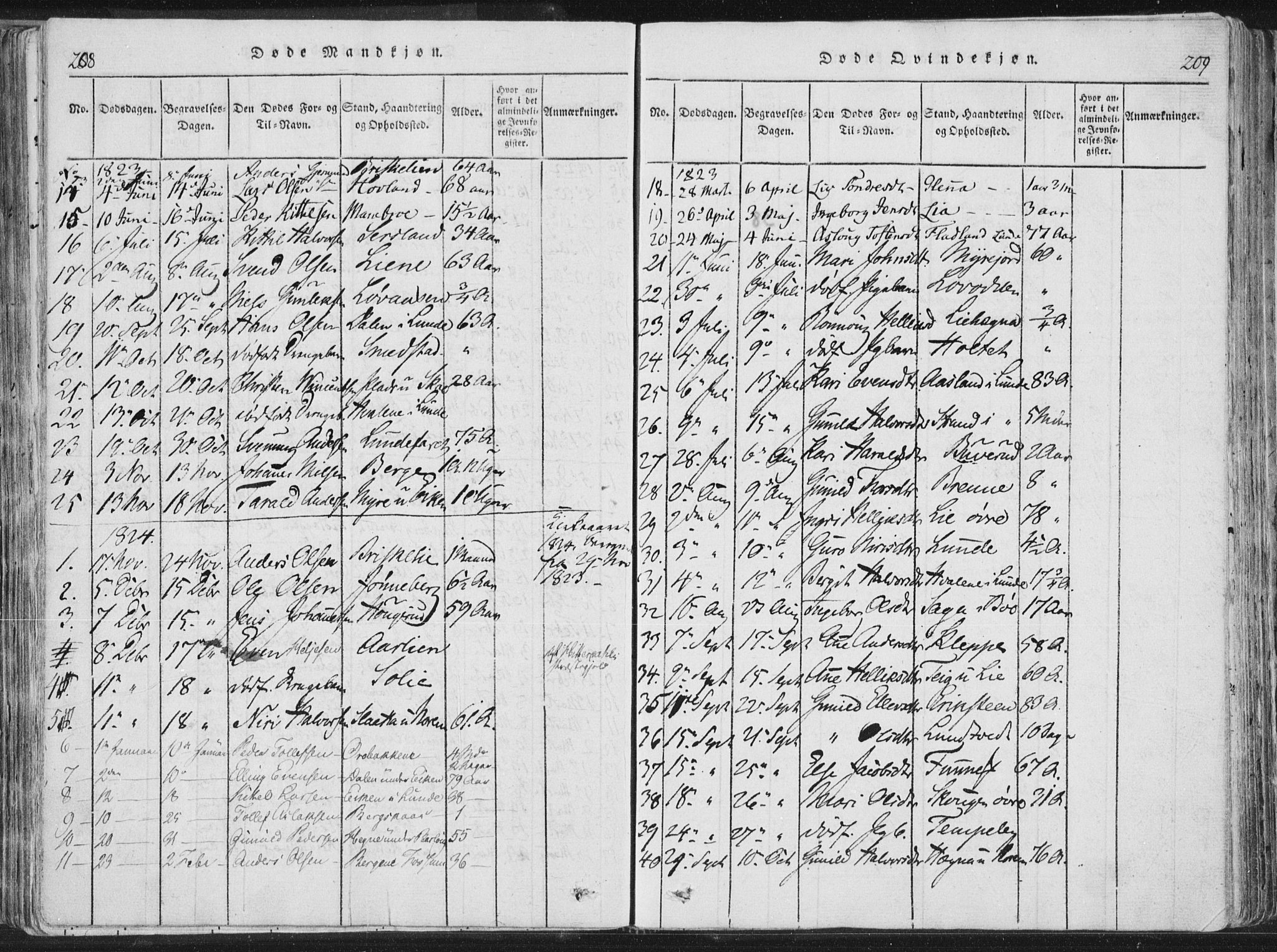 Bø kirkebøker, AV/SAKO-A-257/F/Fa/L0006: Parish register (official) no. 6, 1815-1831, p. 208-209