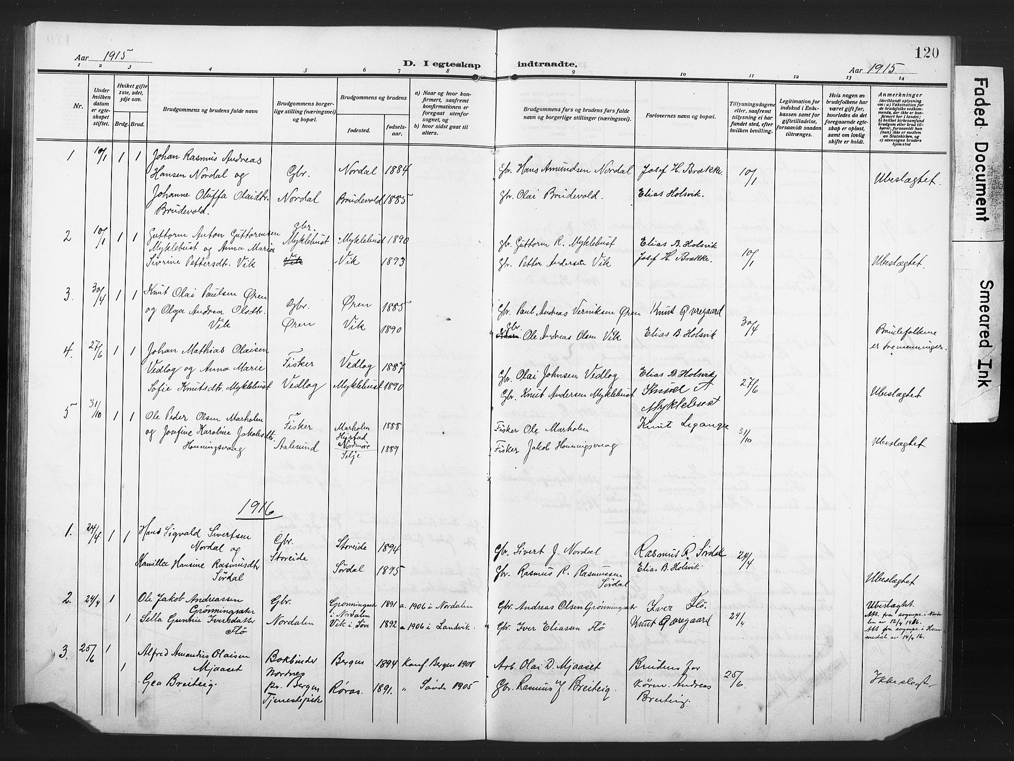 Ministerialprotokoller, klokkerbøker og fødselsregistre - Møre og Romsdal, AV/SAT-A-1454/502/L0028: Parish register (copy) no. 502C02, 1909-1932, p. 120