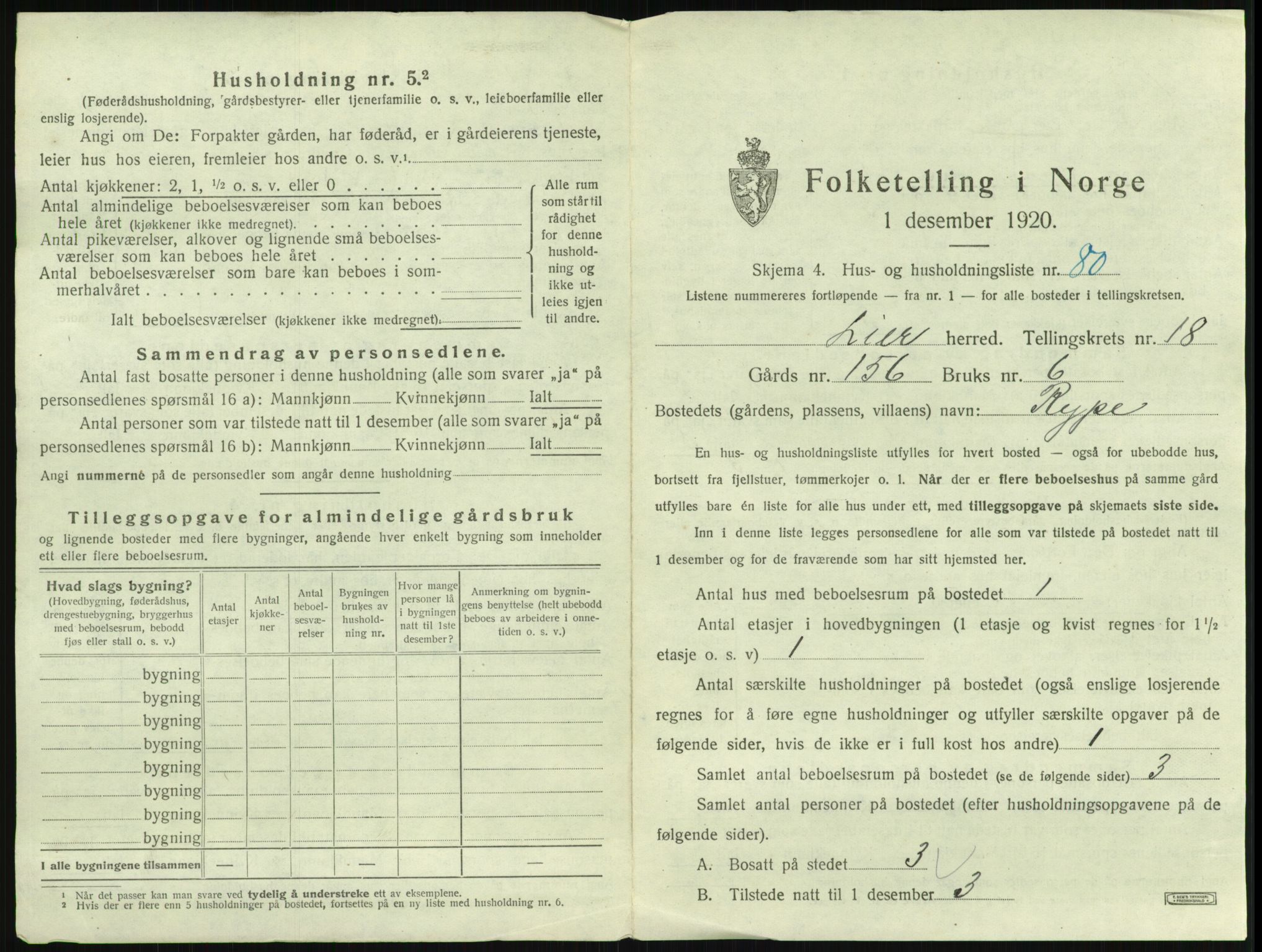 SAKO, 1920 census for Lier, 1920, p. 3212