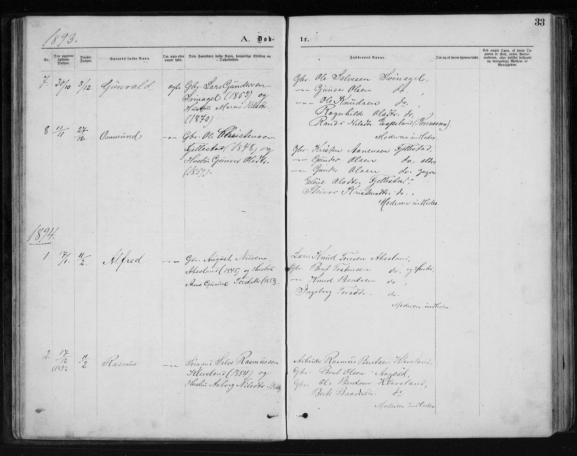 Holum sokneprestkontor, SAK/1111-0022/F/Fb/Fbb/L0003: Parish register (copy) no. B 3, 1875-1898, p. 33