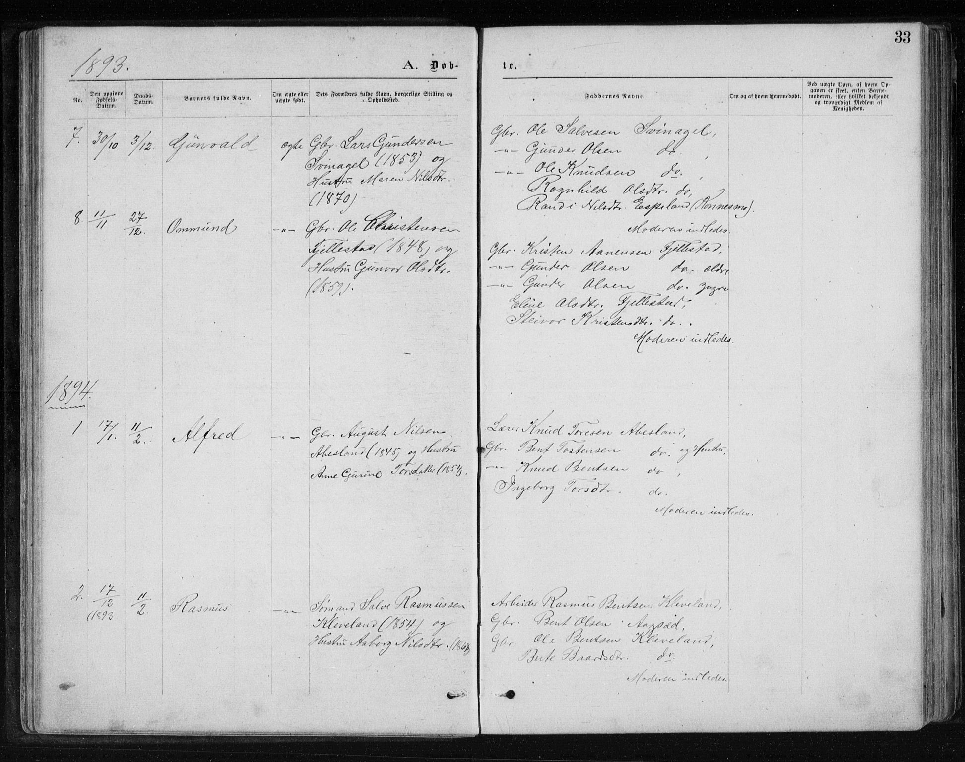 Holum sokneprestkontor, AV/SAK-1111-0022/F/Fb/Fbb/L0003: Parish register (copy) no. B 3, 1875-1898, p. 33