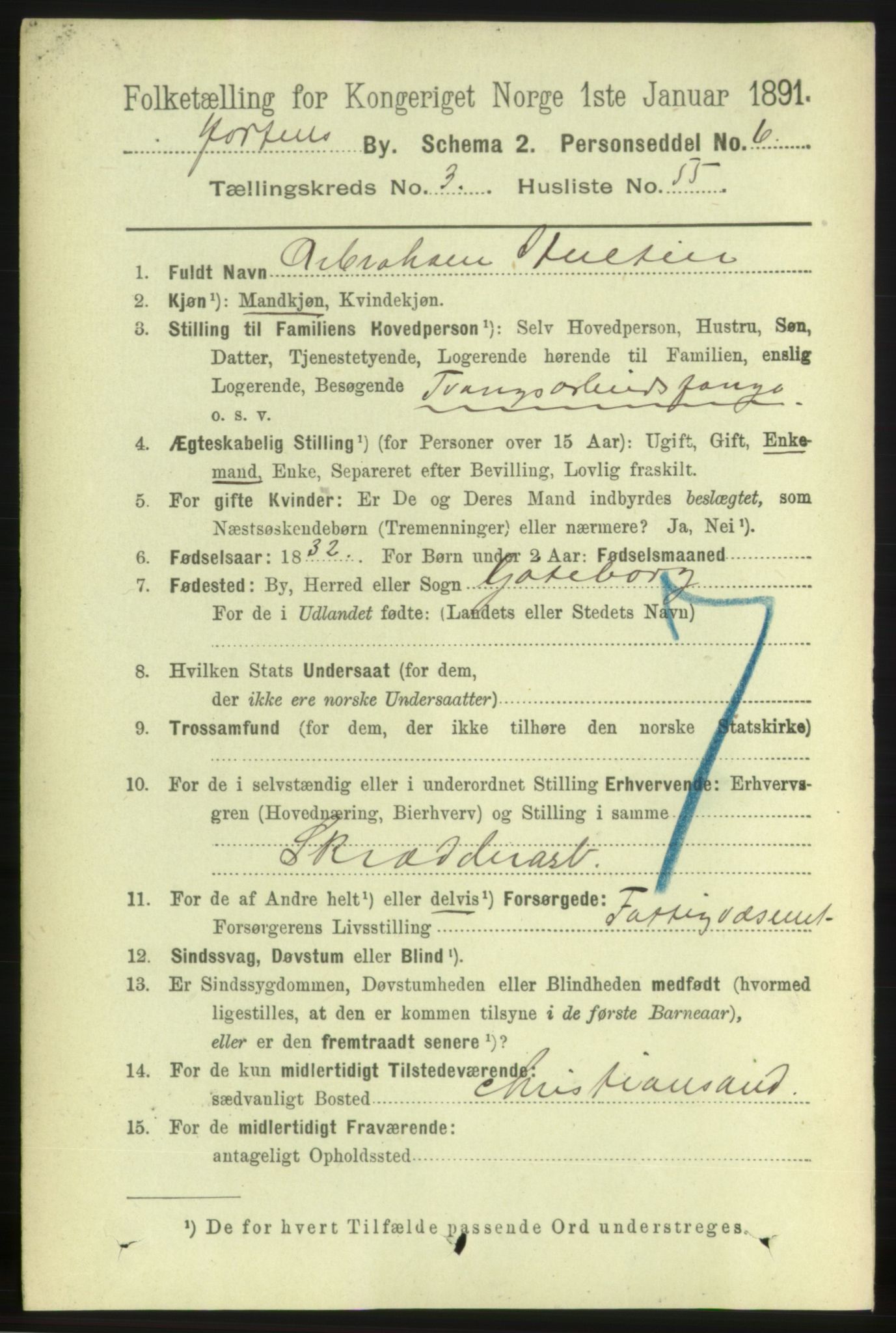 RA, 1891 census for 0703 Horten, 1891, p. 3218