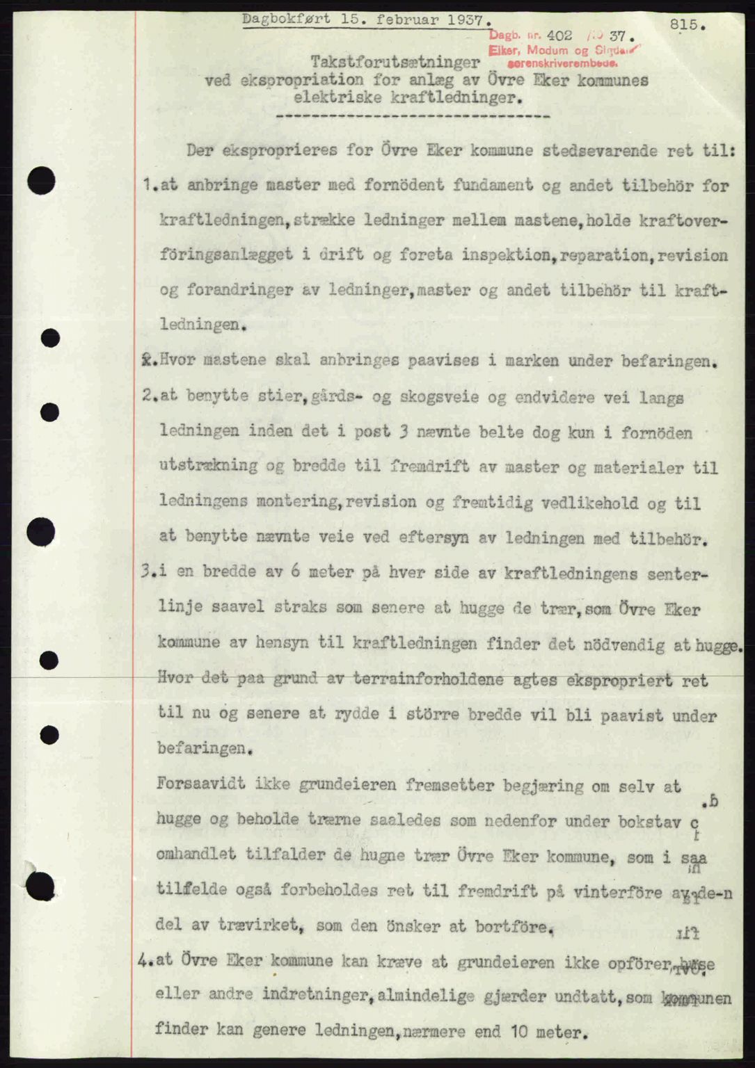 Eiker, Modum og Sigdal sorenskriveri, SAKO/A-123/G/Ga/Gab/L0034: Mortgage book no. A4, 1936-1937, Diary no: : 402/1937