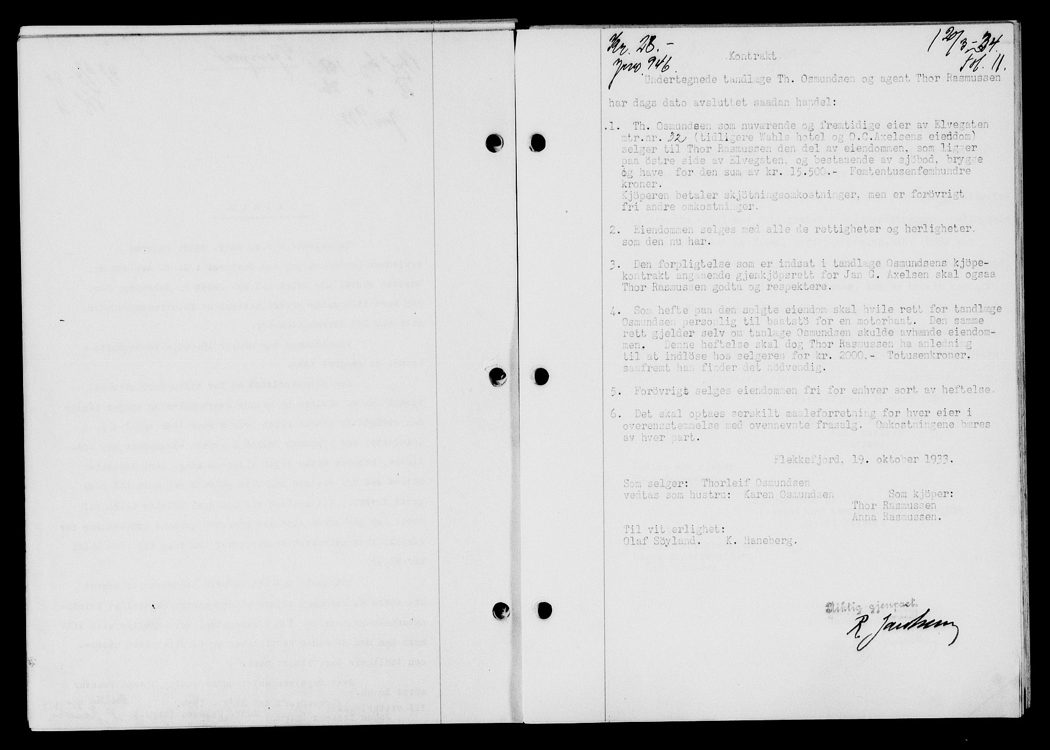 Flekkefjord sorenskriveri, SAK/1221-0001/G/Gb/Gba/L0049: Mortgage book no. 46, 1933-1934, Deed date: 20.03.1934