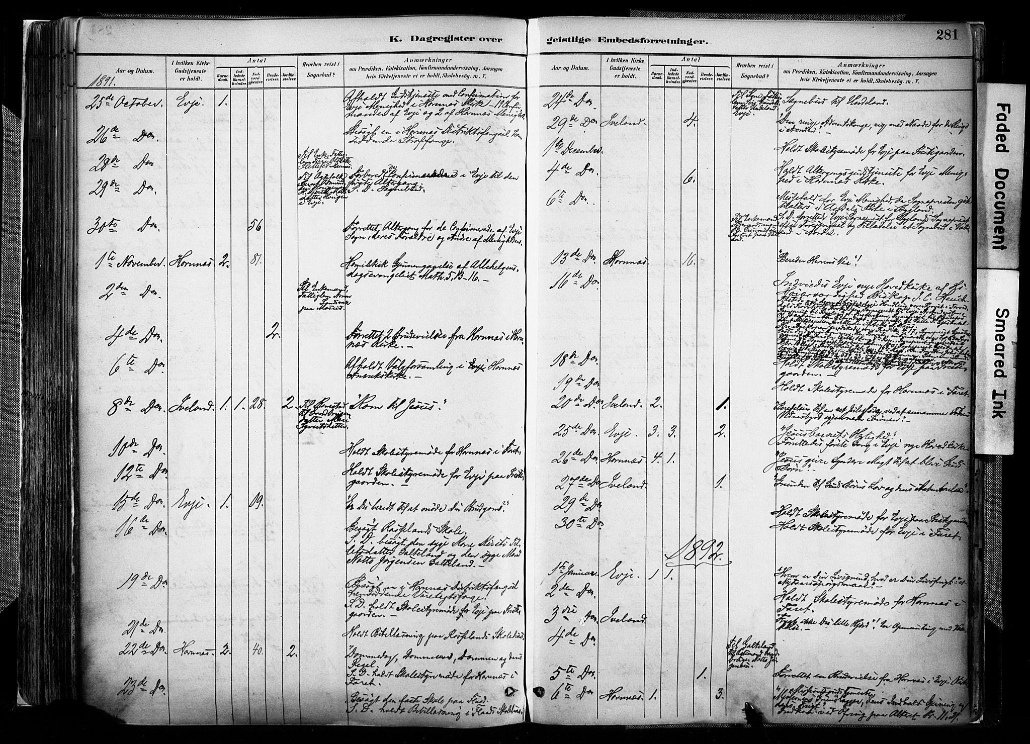 Evje sokneprestkontor, AV/SAK-1111-0008/F/Fa/Faa/L0007: Parish register (official) no. A 7, 1884-1909, p. 281