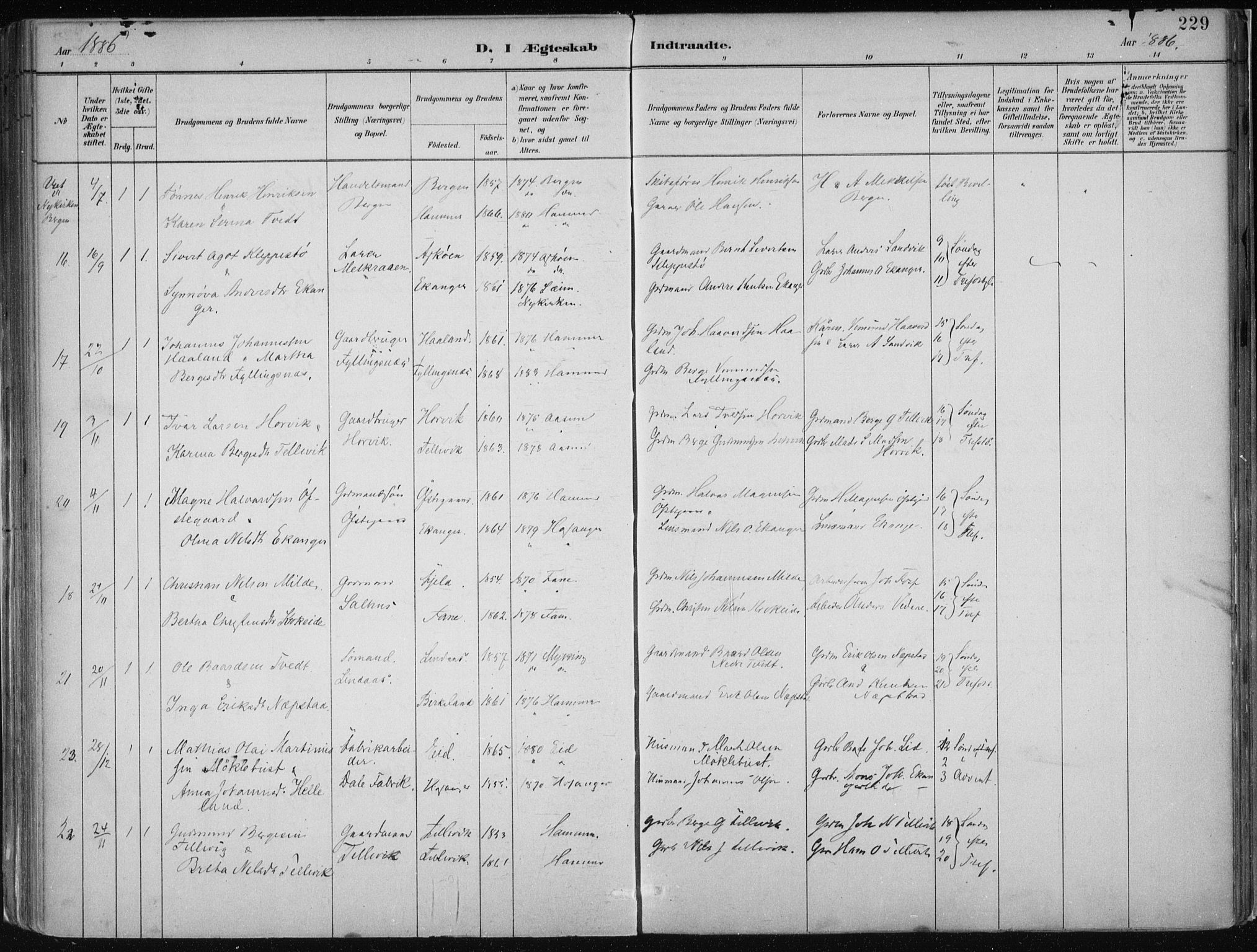 Hamre sokneprestembete, AV/SAB-A-75501/H/Ha/Haa/Haab/L0001: Parish register (official) no. B  1, 1882-1905, p. 229