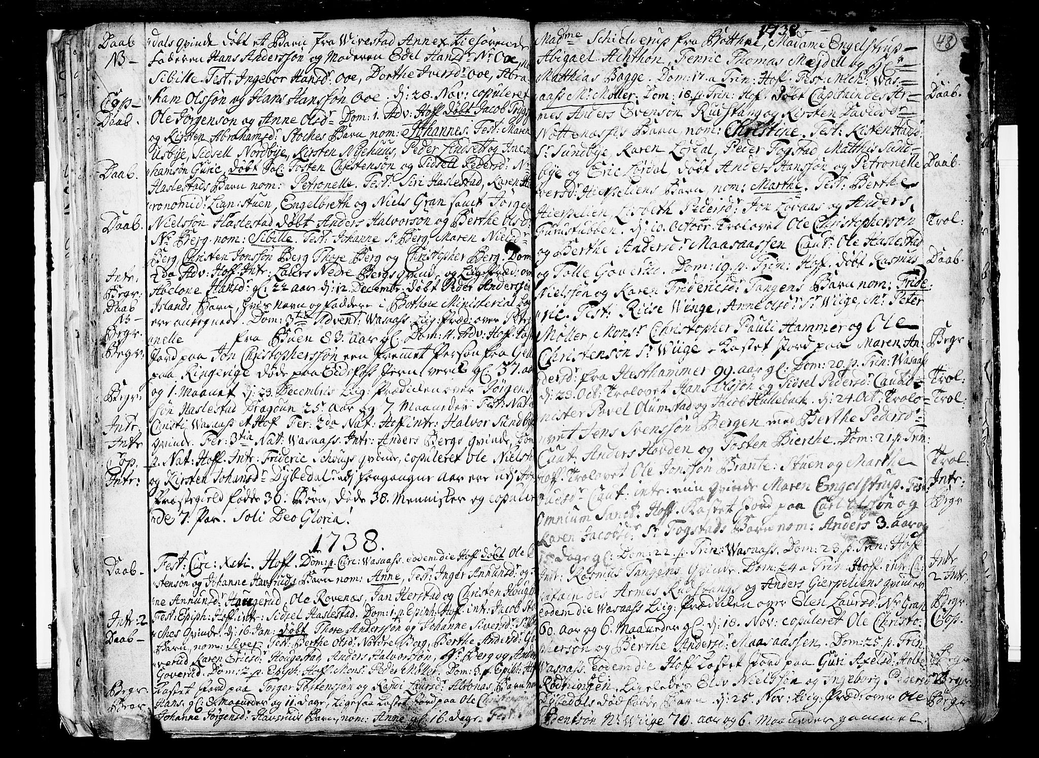 Hof kirkebøker, AV/SAKO-A-64/F/Fa/L0001: Parish register (official) no. I 1, 1704-1745, p. 48