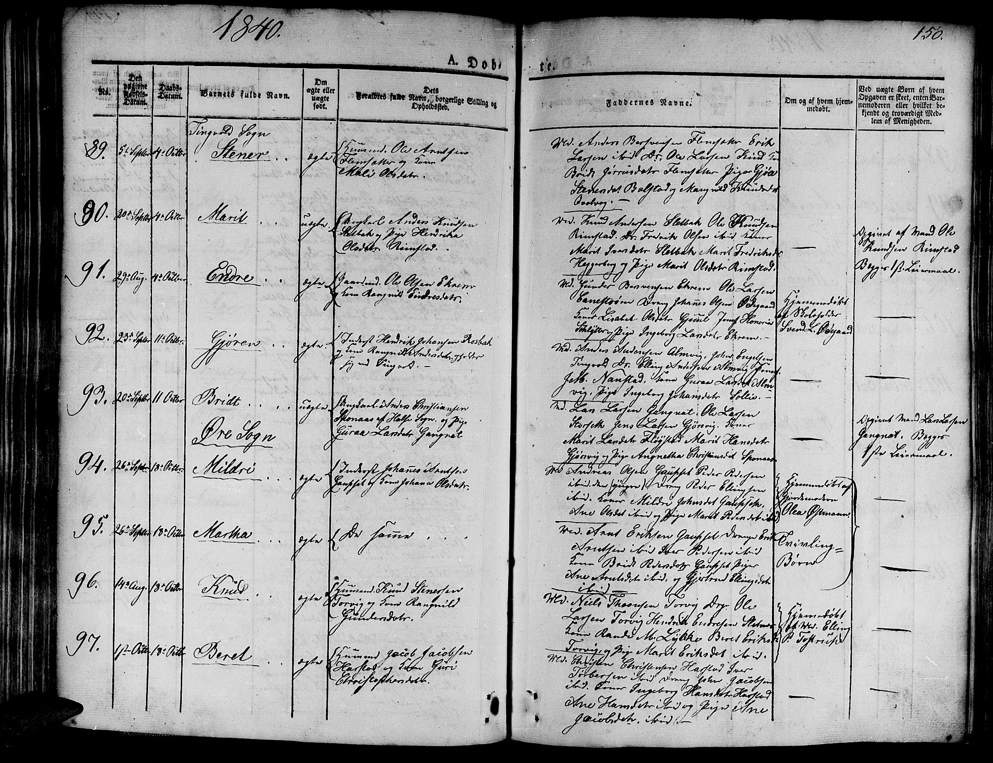 Ministerialprotokoller, klokkerbøker og fødselsregistre - Møre og Romsdal, AV/SAT-A-1454/586/L0983: Parish register (official) no. 586A09, 1829-1843, p. 150