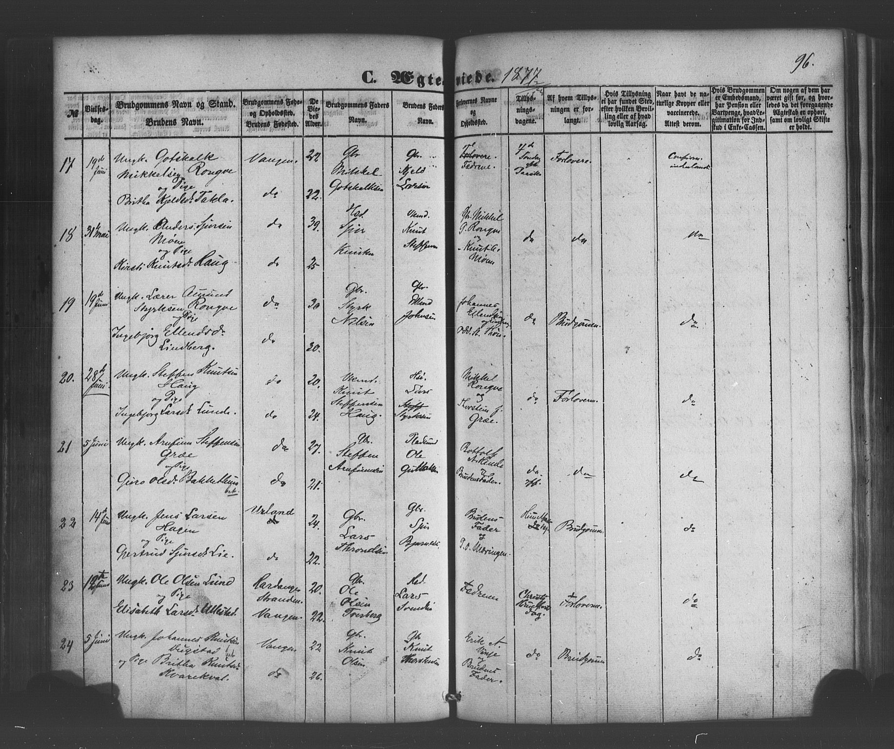 Voss sokneprestembete, SAB/A-79001/H/Haa: Parish register (official) no. A 19, 1851-1886, p. 96