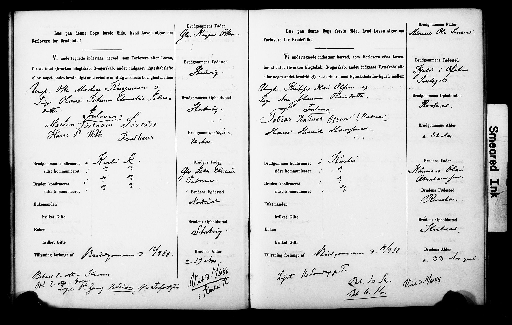 Uten arkivreferanse**, SAT/-: Banns register no. 1 /1 (Trøgstad), 1886-1891