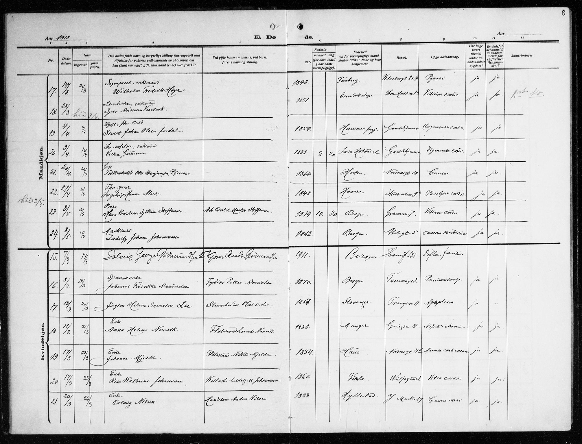 Nykirken Sokneprestembete, AV/SAB-A-77101/H/Haa/L0046: Parish register (official) no. E 6, 1918-1944, p. 6