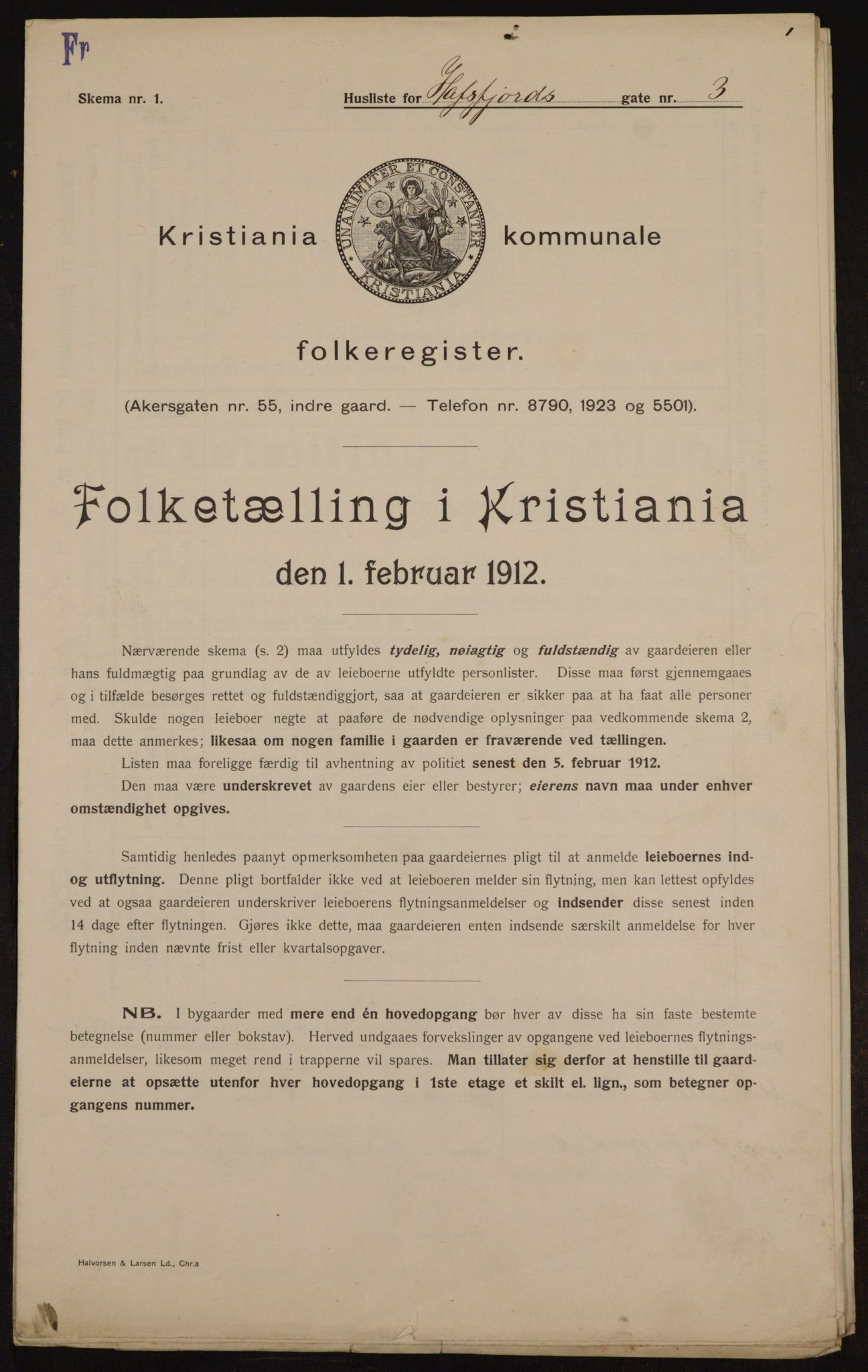 OBA, Municipal Census 1912 for Kristiania, 1912, p. 33309