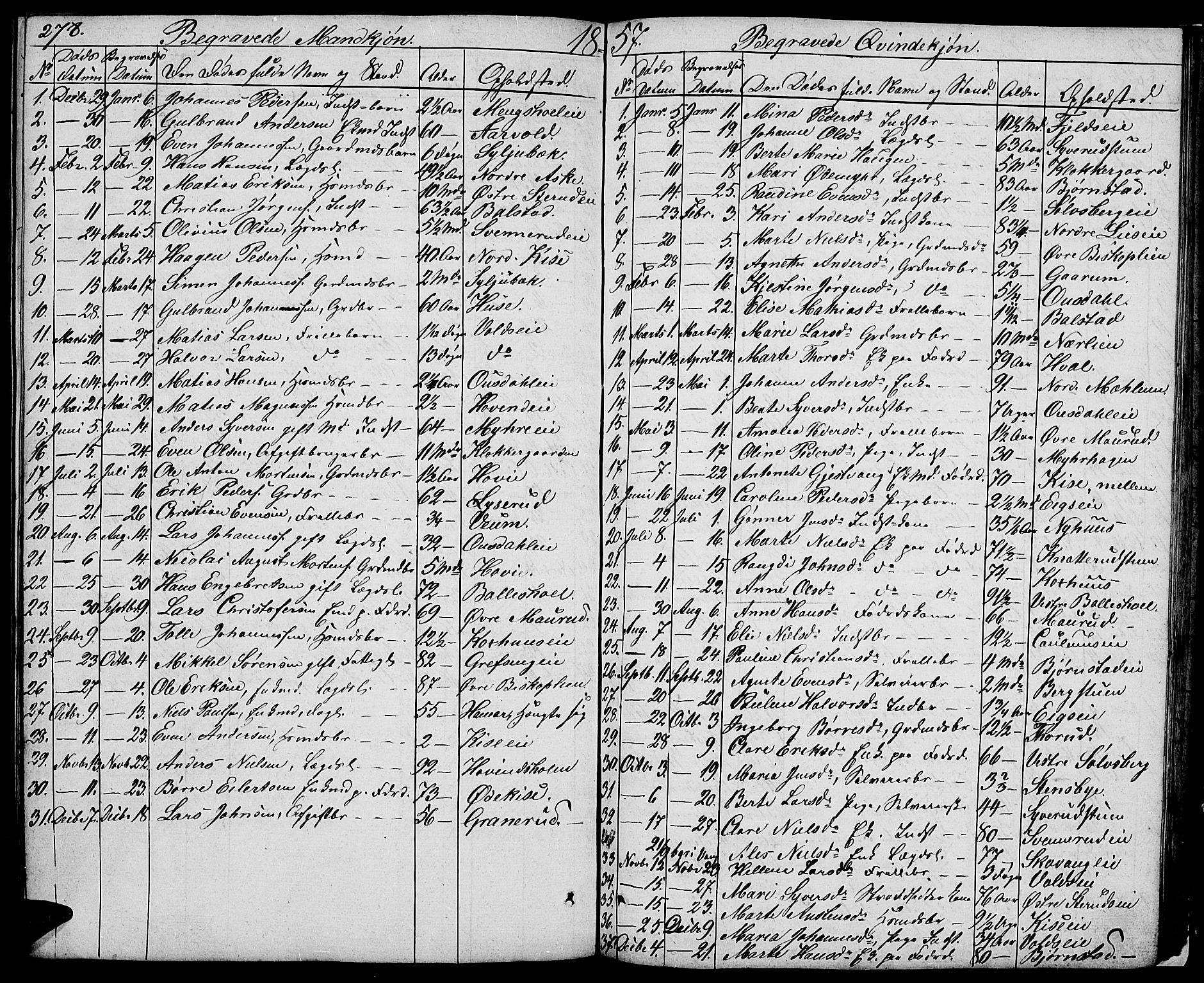 Nes prestekontor, Hedmark, SAH/PREST-020/L/La/L0004: Parish register (copy) no. 4, 1832-1861, p. 278