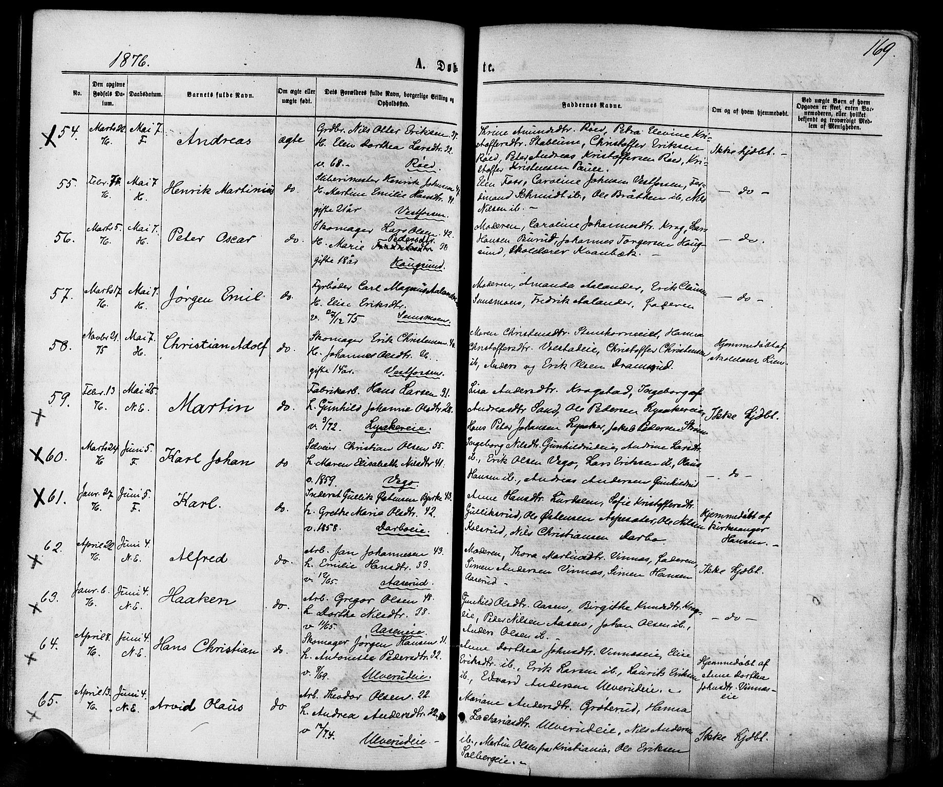 Eiker kirkebøker, AV/SAKO-A-4/F/Fa/L0017: Parish register (official) no. I 17, 1869-1877, p. 169