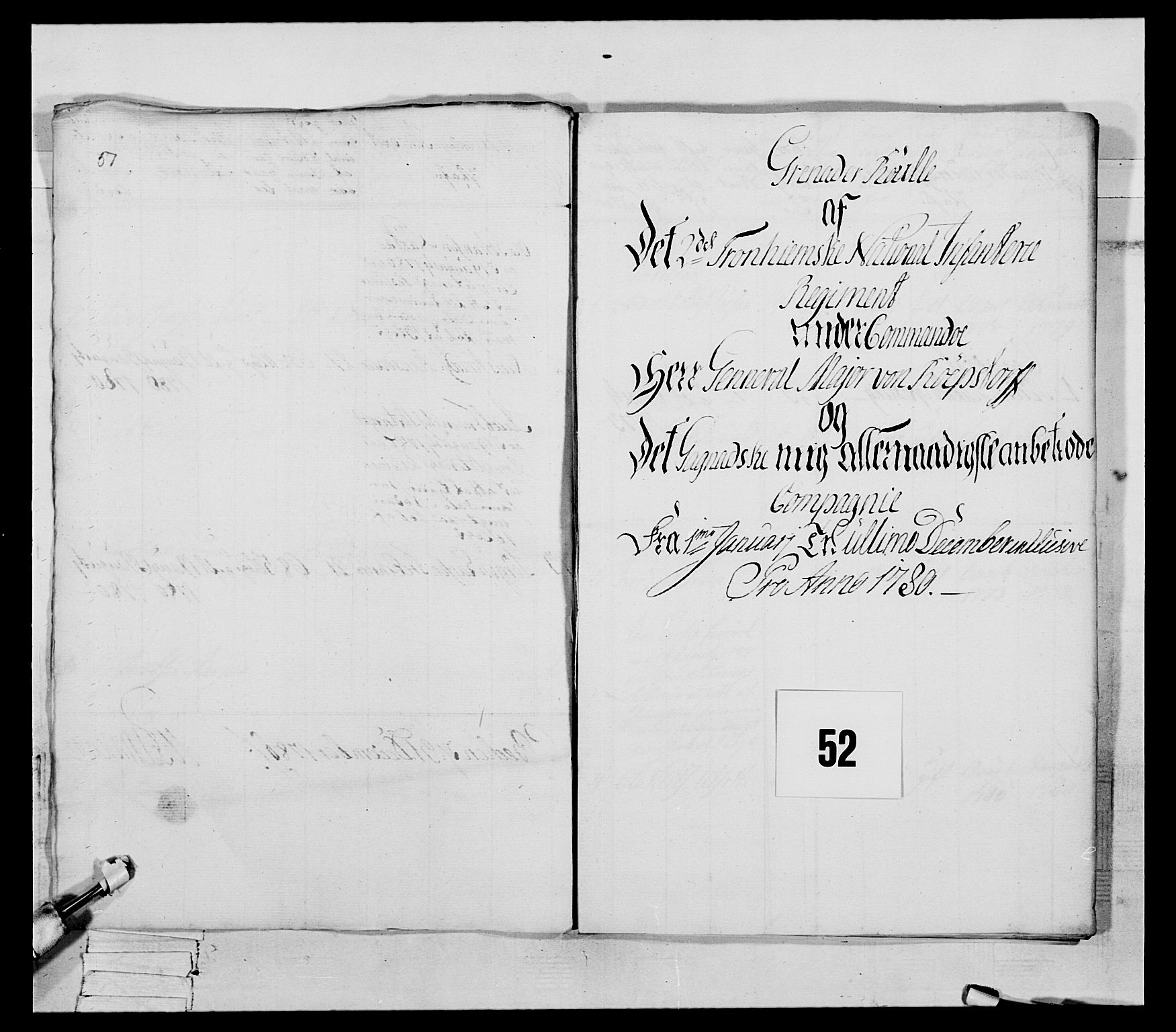 Generalitets- og kommissariatskollegiet, Det kongelige norske kommissariatskollegium, AV/RA-EA-5420/E/Eh/L0078: 2. Trondheimske nasjonale infanteriregiment, 1779-1780, p. 303