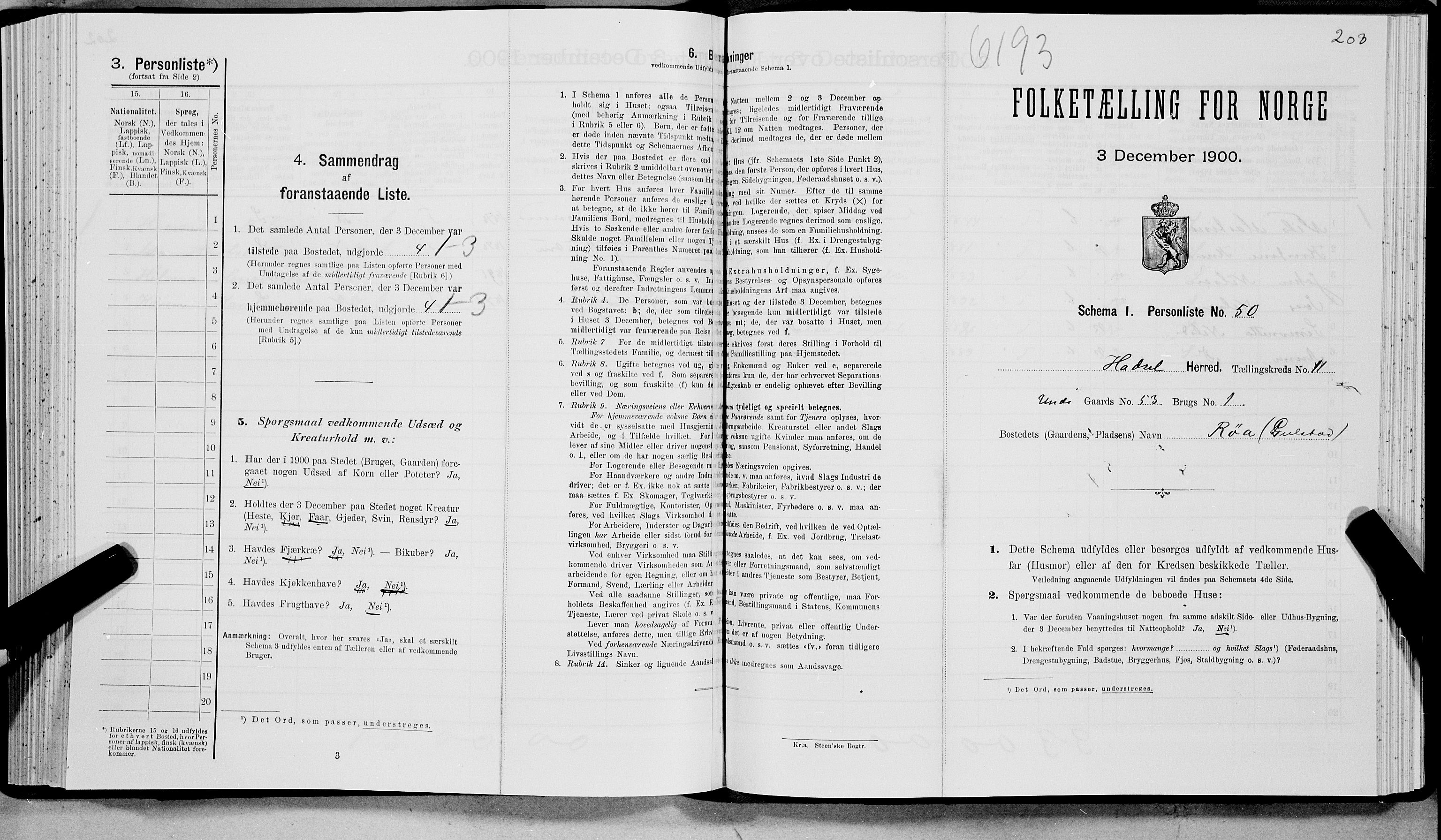 SAT, 1900 census for Hadsel, 1900, p. 1013