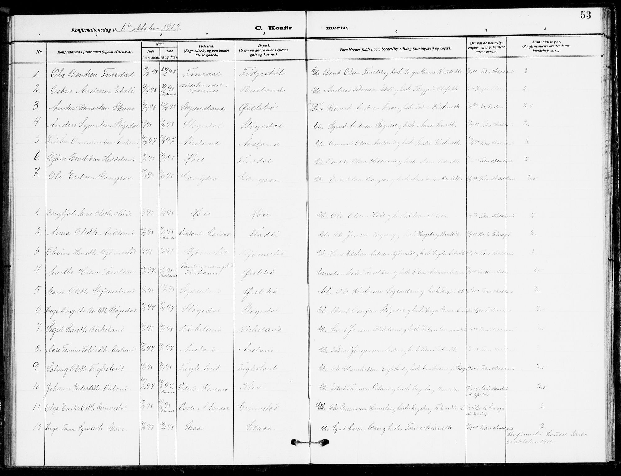 Holum sokneprestkontor, AV/SAK-1111-0022/F/Fb/Fbc/L0004: Parish register (copy) no. B 4, 1908-1930, p. 53