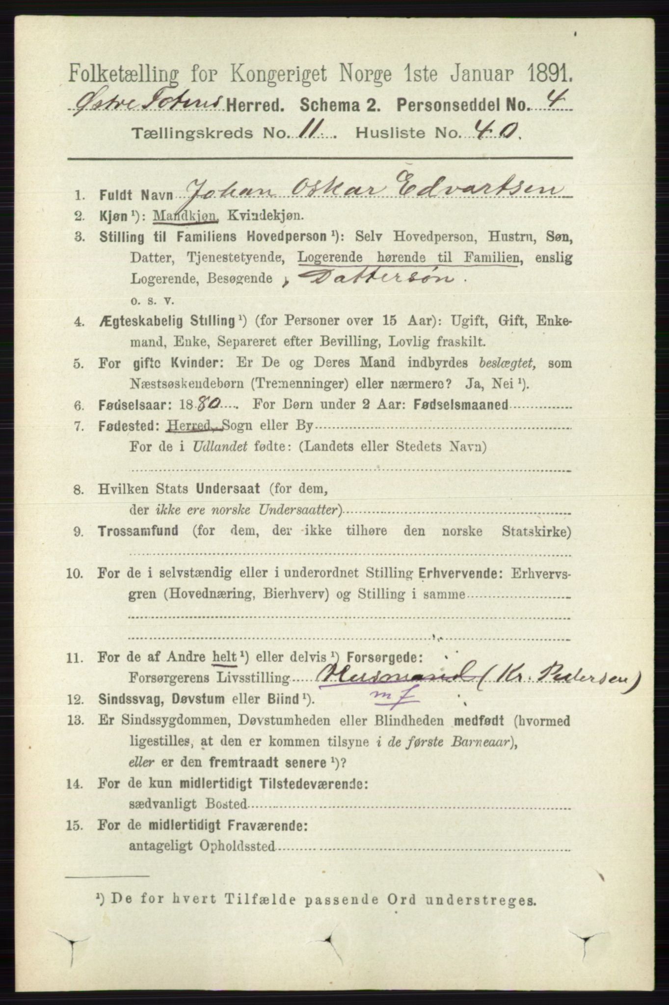 RA, 1891 census for 0528 Østre Toten, 1891, p. 7160