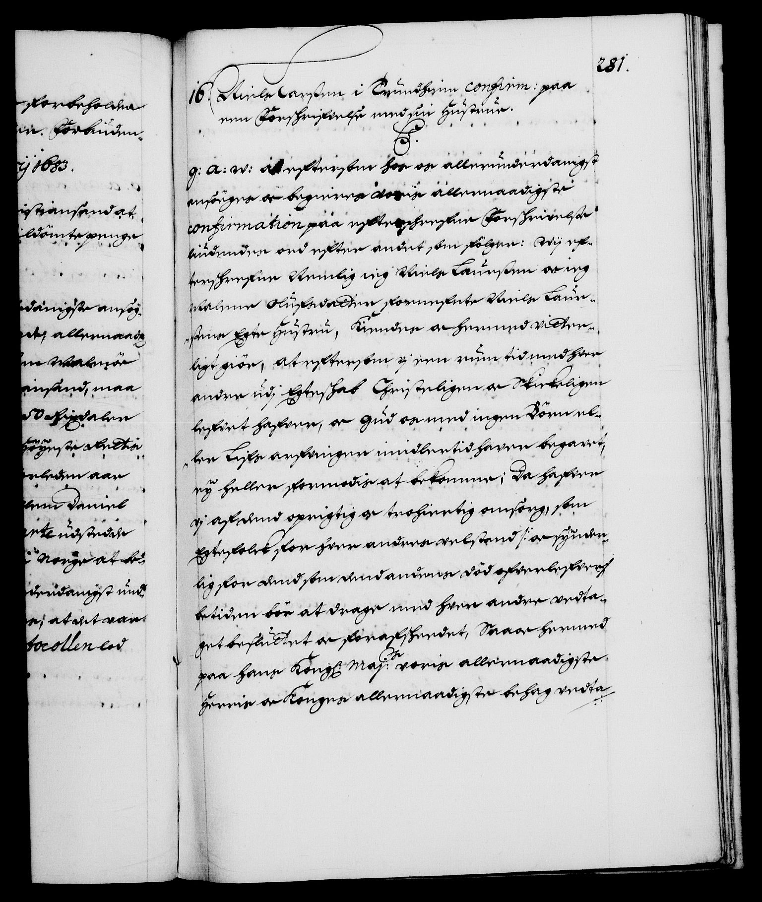 Danske Kanselli 1572-1799, RA/EA-3023/F/Fc/Fca/Fcaa/L0013: Norske registre (mikrofilm), 1681-1684, p. 281a