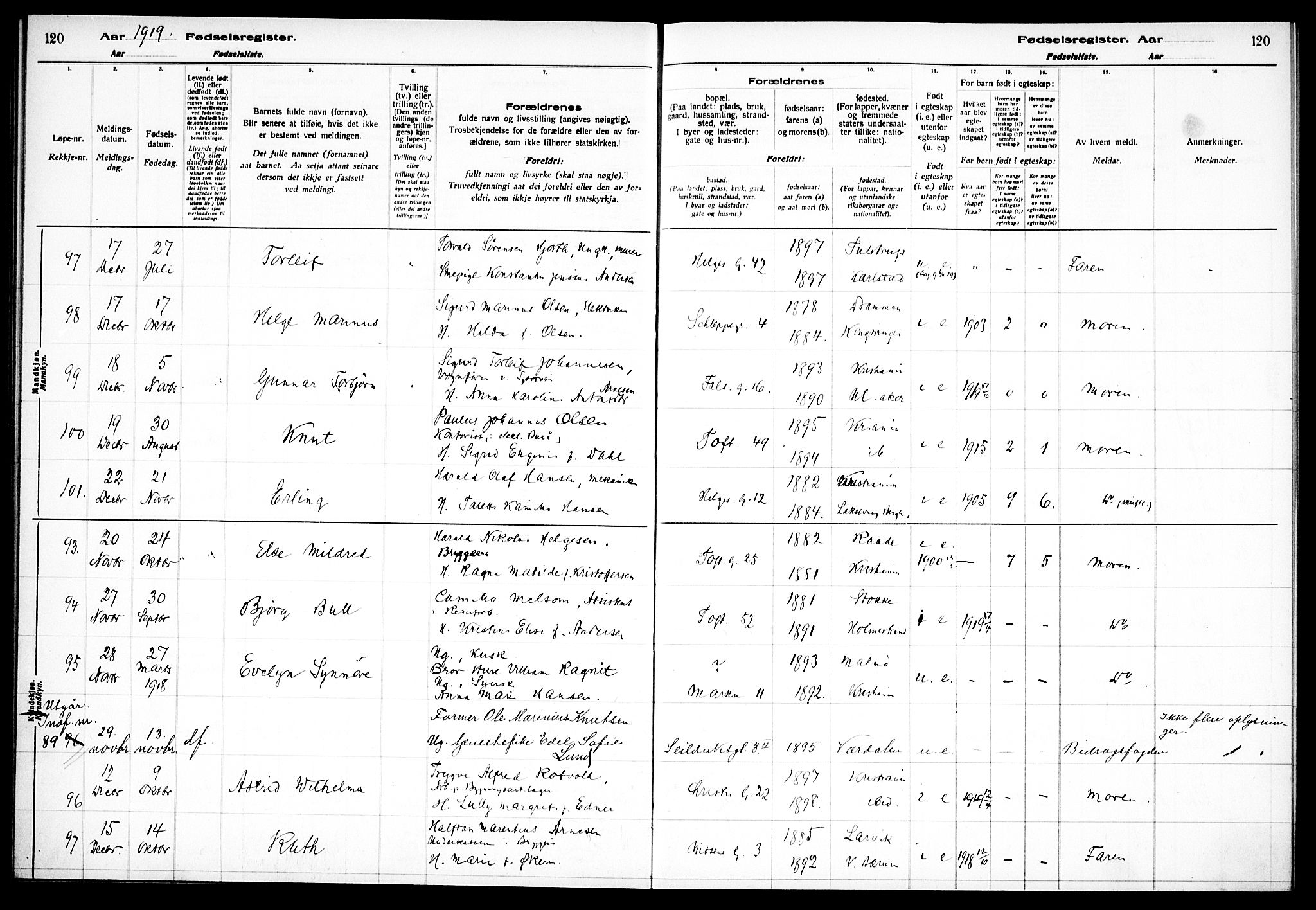 Paulus prestekontor Kirkebøker, AV/SAO-A-10871/J/Ja/L0001: Birth register no. 1, 1916-1923, p. 120