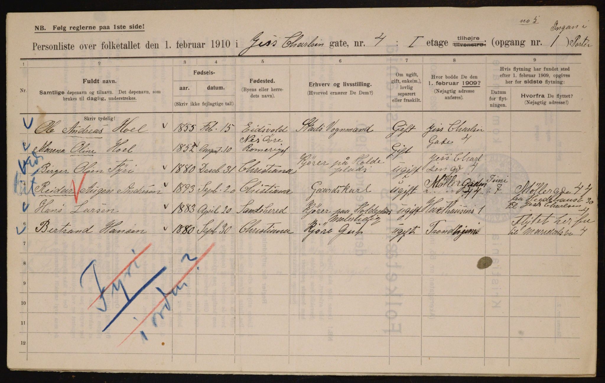 OBA, Municipal Census 1910 for Kristiania, 1910, p. 45674