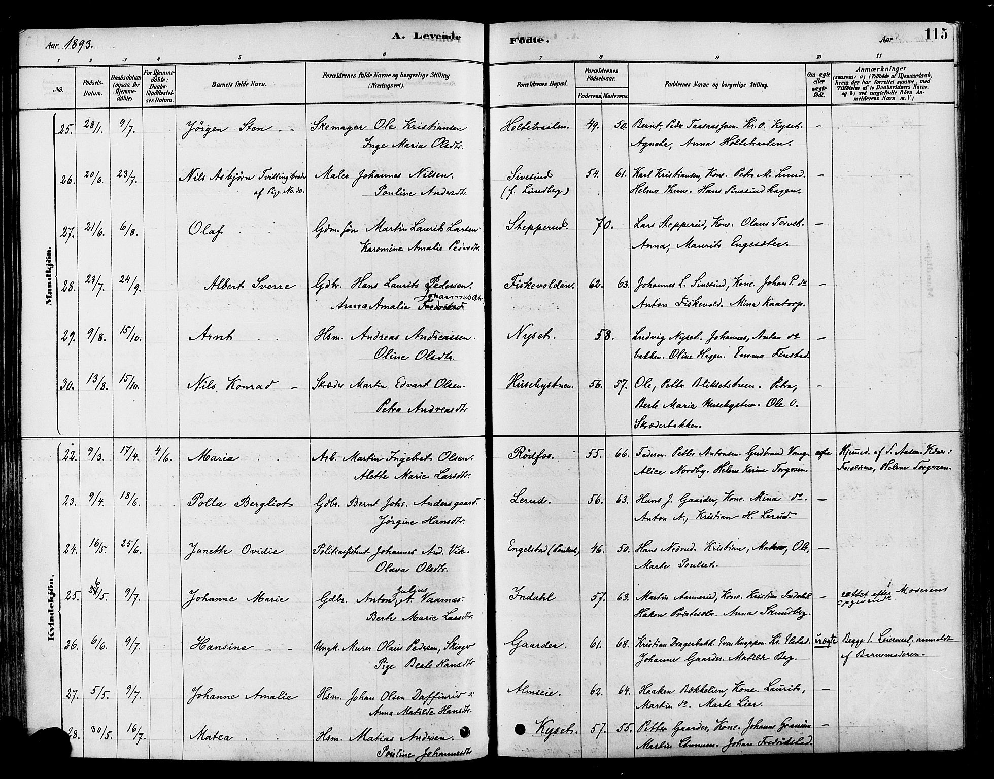 Vestre Toten prestekontor, AV/SAH-PREST-108/H/Ha/Haa/L0009: Parish register (official) no. 9, 1878-1894, p. 115