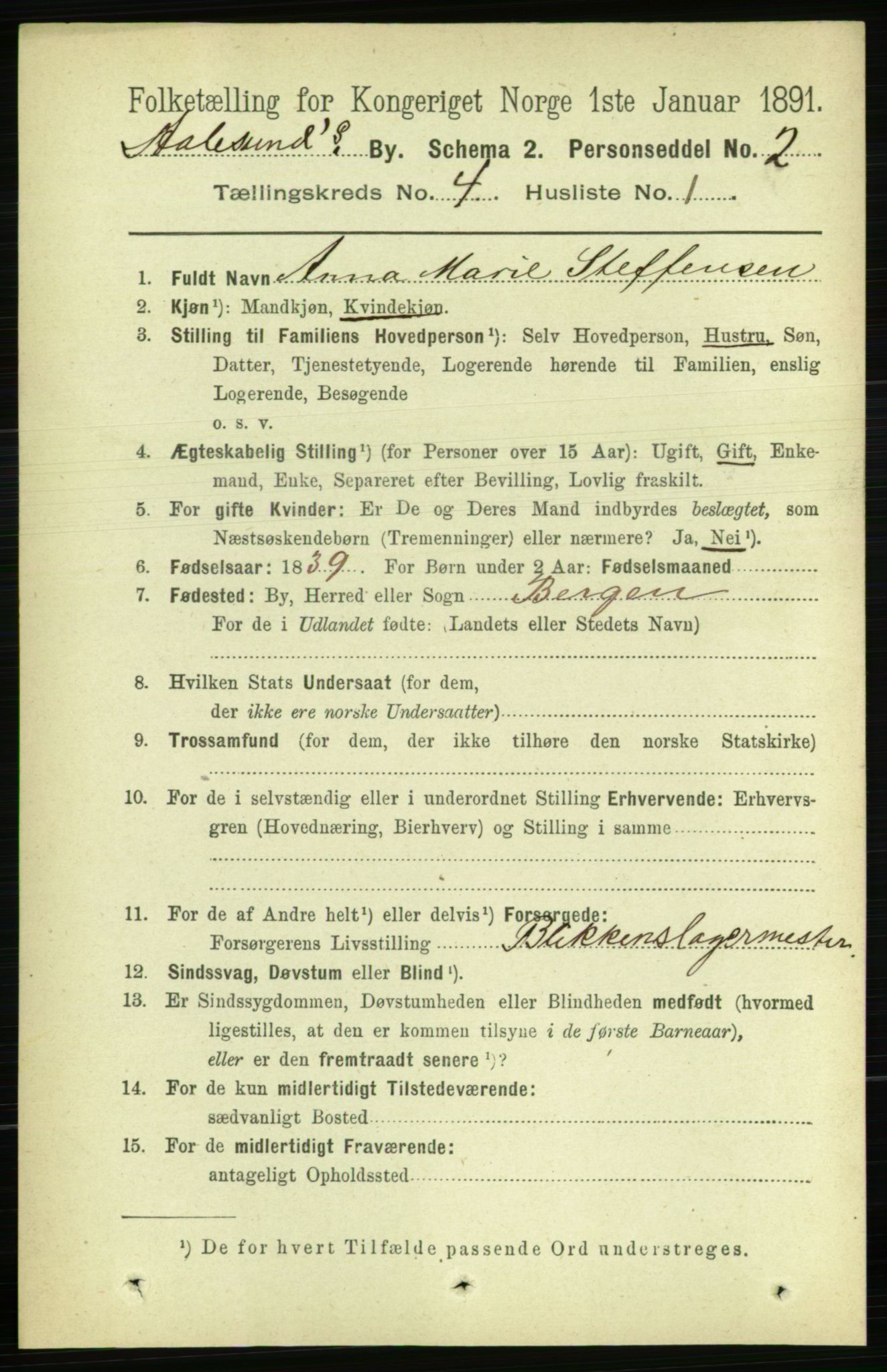 RA, 1891 census for 1501 Ålesund, 1891, p. 2823