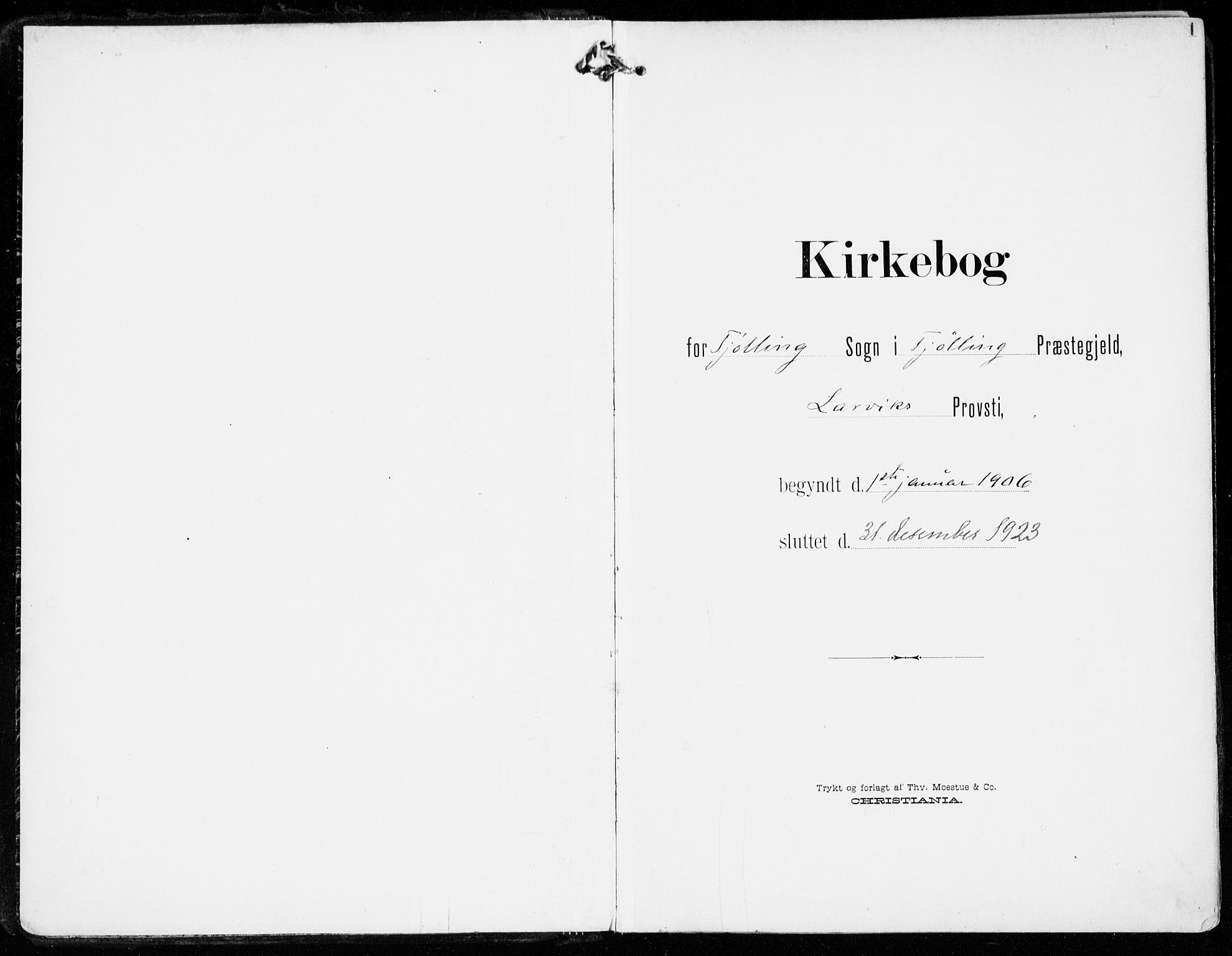 Tjølling kirkebøker, AV/SAKO-A-60/F/Fa/L0010: Parish register (official) no. 10, 1906-1923, p. 1