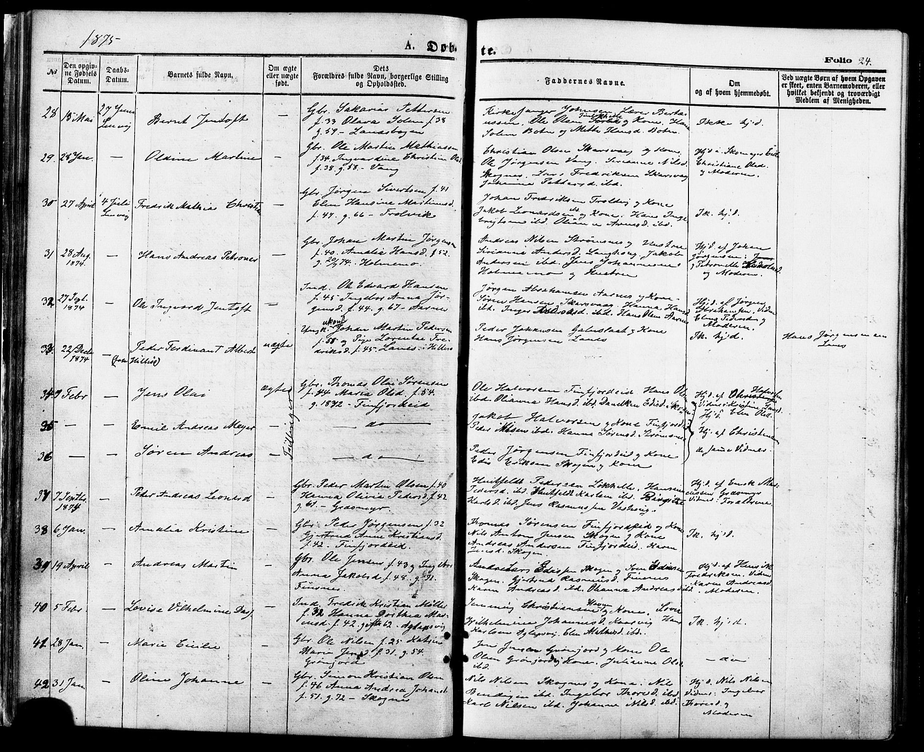 Lenvik sokneprestembete, SATØ/S-1310/H/Ha/Haa/L0010kirke: Parish register (official) no. 10, 1873-1880, p. 24