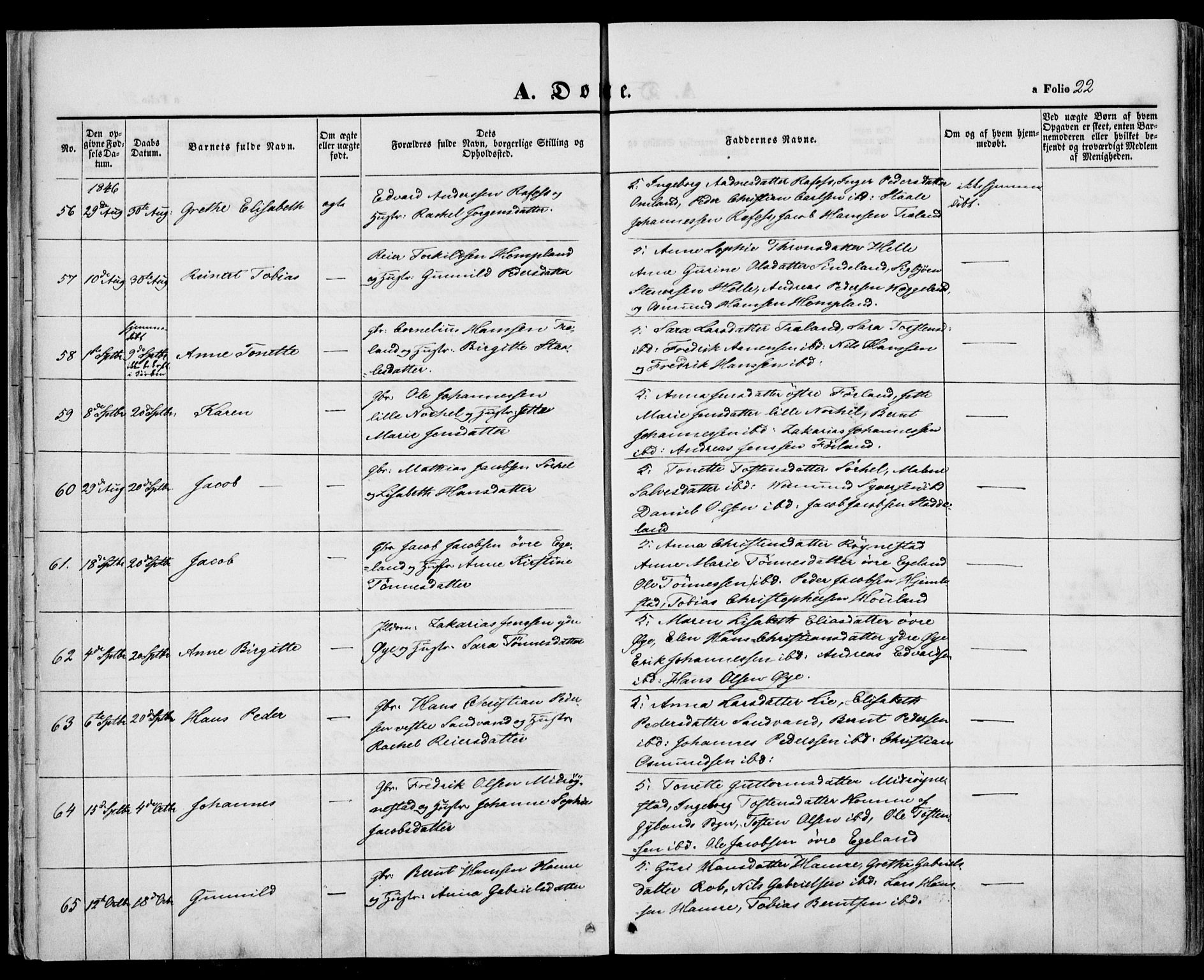 Kvinesdal sokneprestkontor, AV/SAK-1111-0026/F/Fa/Fab/L0005: Parish register (official) no. A 5, 1844-1857, p. 22