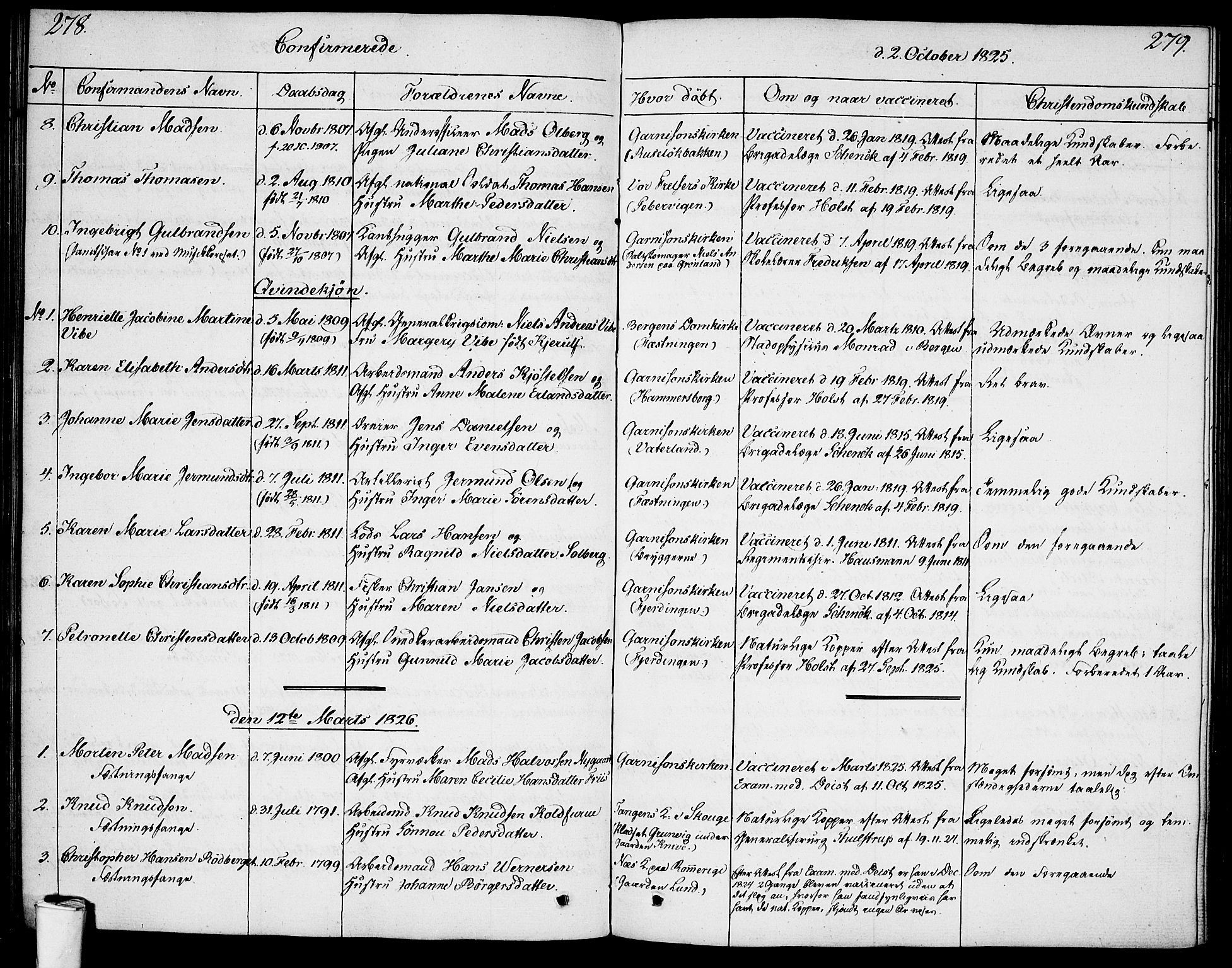 Garnisonsmenigheten Kirkebøker, SAO/A-10846/F/Fa/L0004: Parish register (official) no. 4, 1820-1828, p. 278-279
