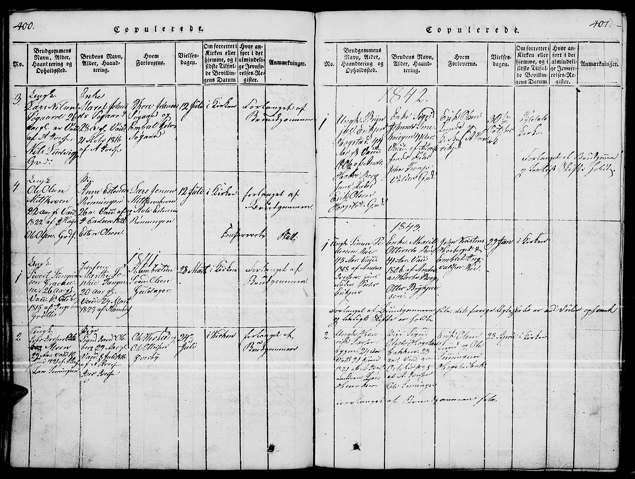 Tynset prestekontor, SAH/PREST-058/H/Ha/Hab/L0004: Parish register (copy) no. 4, 1814-1879, p. 400-401