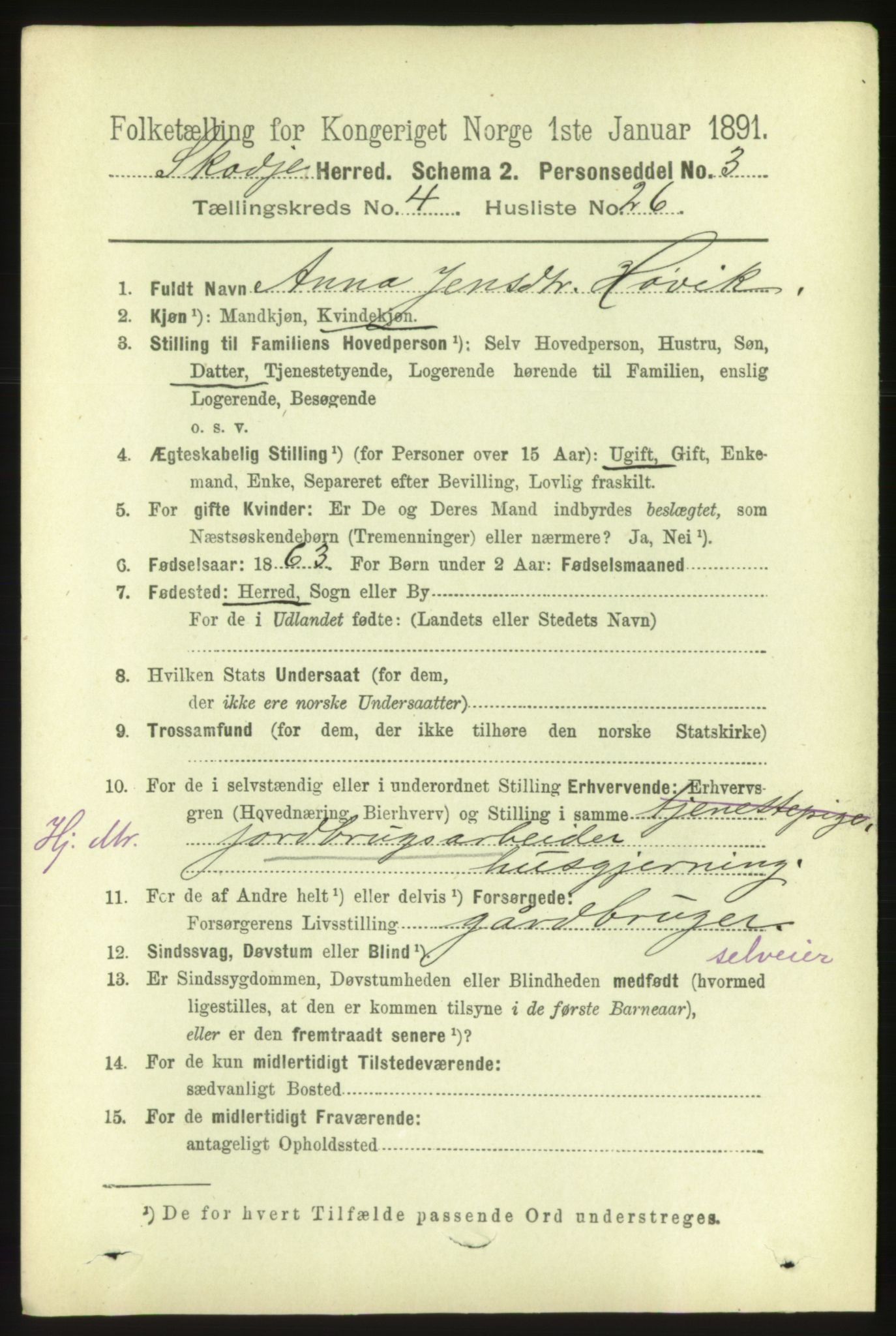 RA, 1891 census for 1529 Skodje, 1891, p. 729