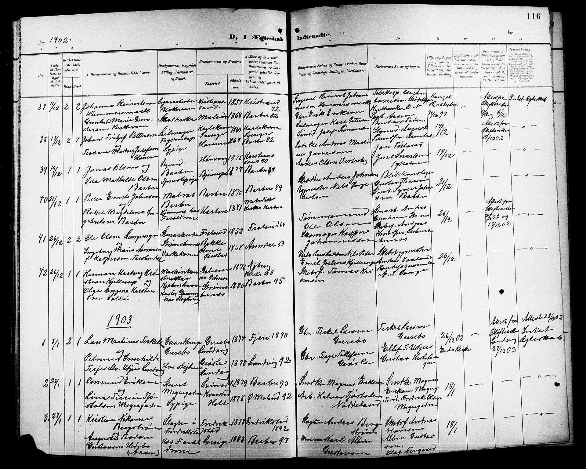 Barbu sokneprestkontor, AV/SAK-1111-0003/F/Fb/L0003: Parish register (copy) no. B 3, 1897-1911, p. 116