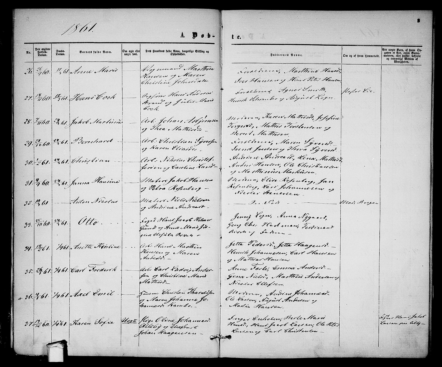 Moss prestekontor Kirkebøker, AV/SAO-A-2003/G/Ga/L0003: Parish register (copy) no. I 3, 1861-1872, p. 3