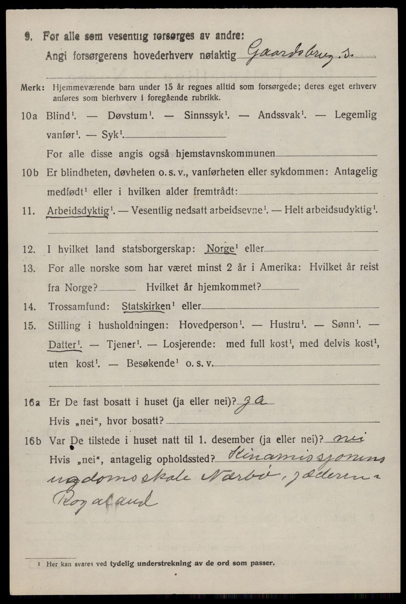 SAST, 1920 census for Strand, 1920, p. 4929