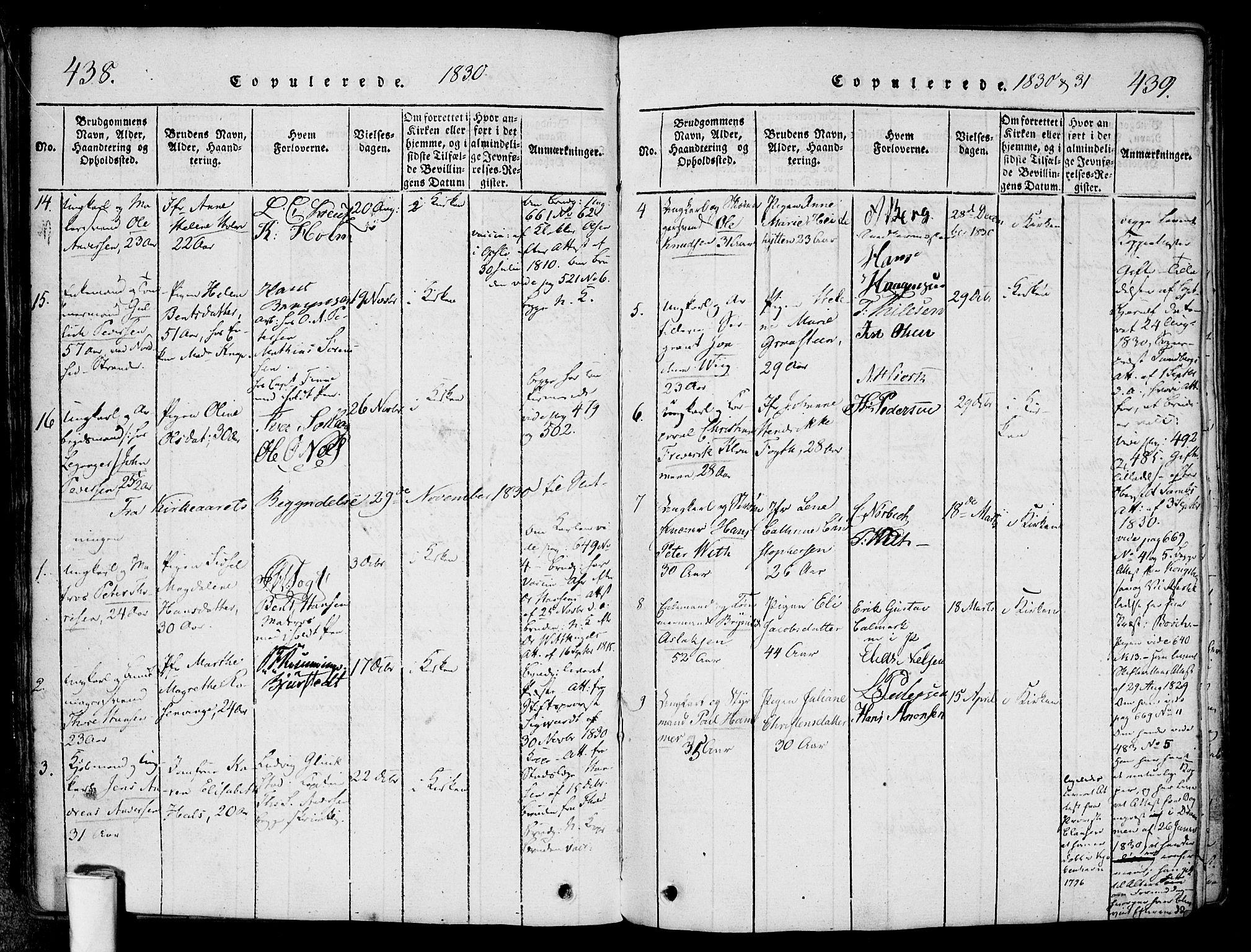 Halden prestekontor Kirkebøker, AV/SAO-A-10909/F/Fa/L0003: Parish register (official) no. I 3, 1815-1834, p. 438-439