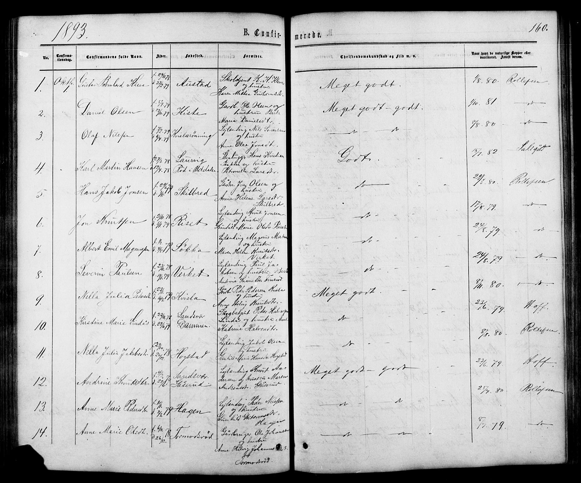 Siljan kirkebøker, SAKO/A-300/G/Ga/L0002: Parish register (copy) no. 2, 1864-1908, p. 160