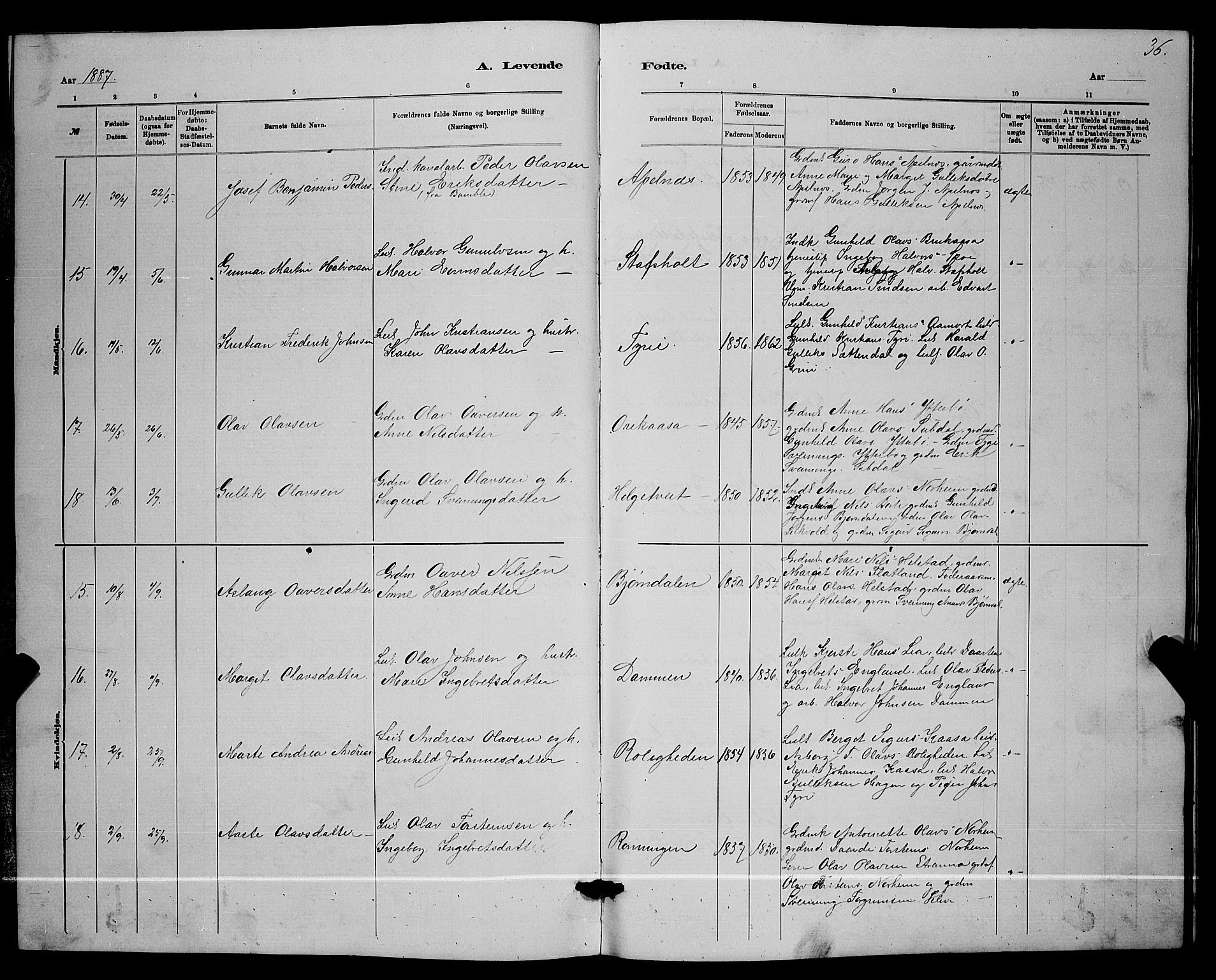 Lunde kirkebøker, AV/SAKO-A-282/G/Ga/L0001b: Parish register (copy) no. I 1, 1879-1887, p. 36